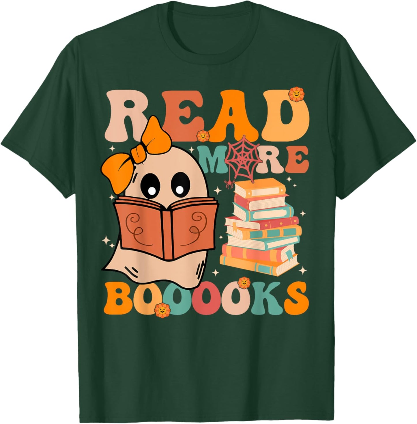 Groovy Booooks Ghost Read More Books Funny Teacher Halloween Men Women Kids T-Shirt - T-Shirt | Forest