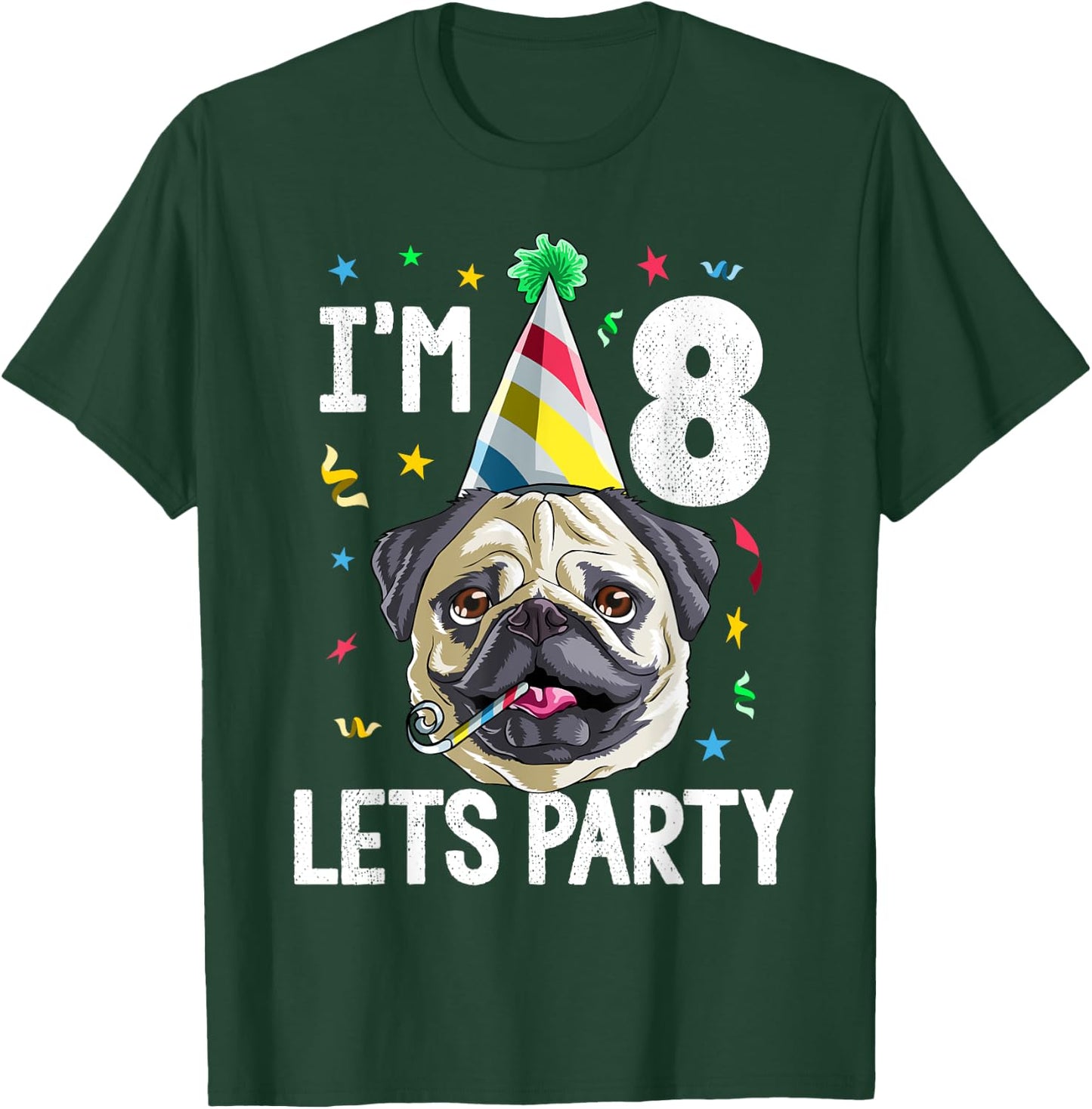 Pug Birthday 8th T Shirt Dog Kids Boys Girls Gift Party T-Shirt - T-Shirt | Forest