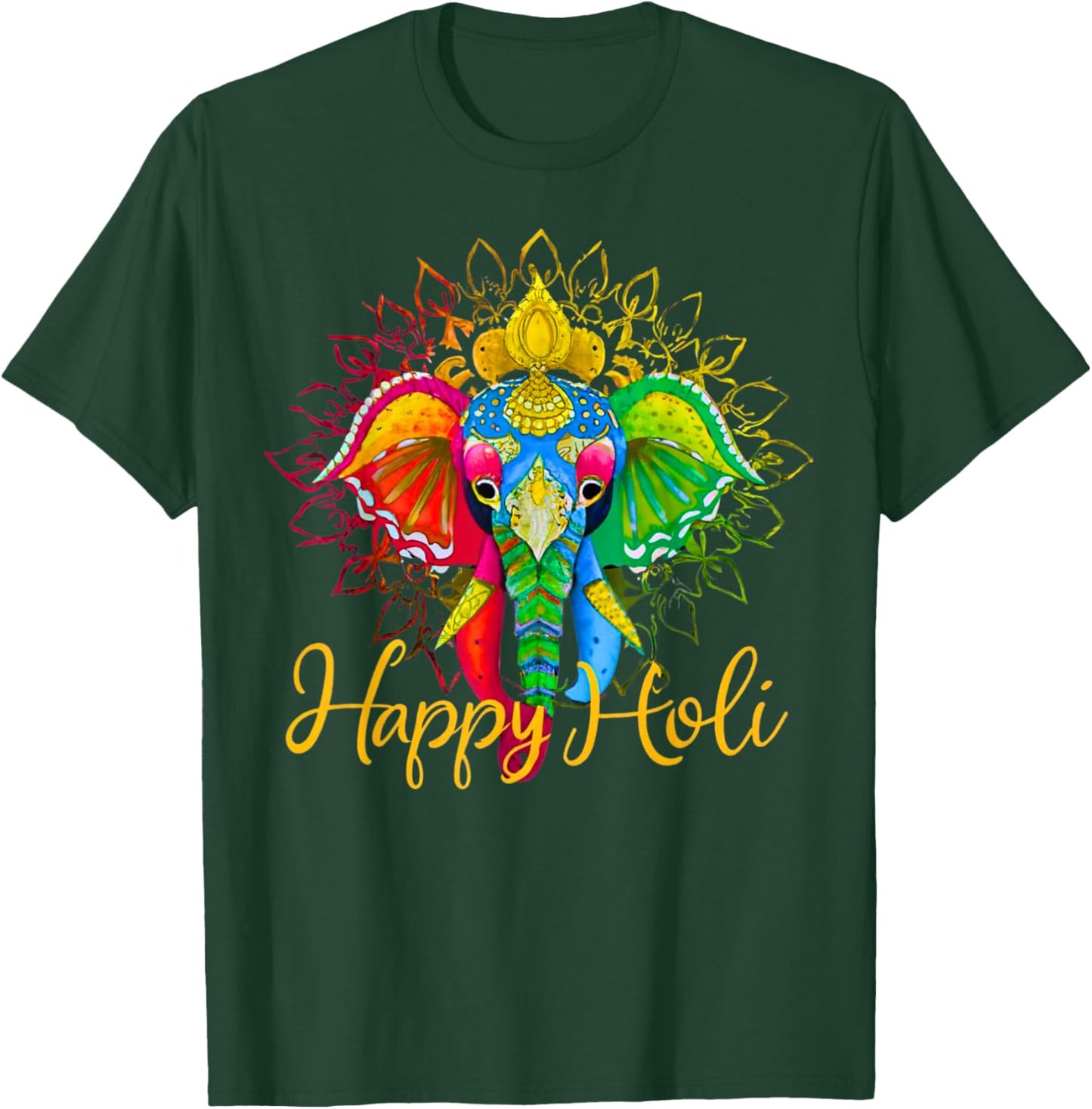 Happy Holi Festival India Colors Elephant Hindu Spring 2025 T-Shirt - T-Shirt | Forest