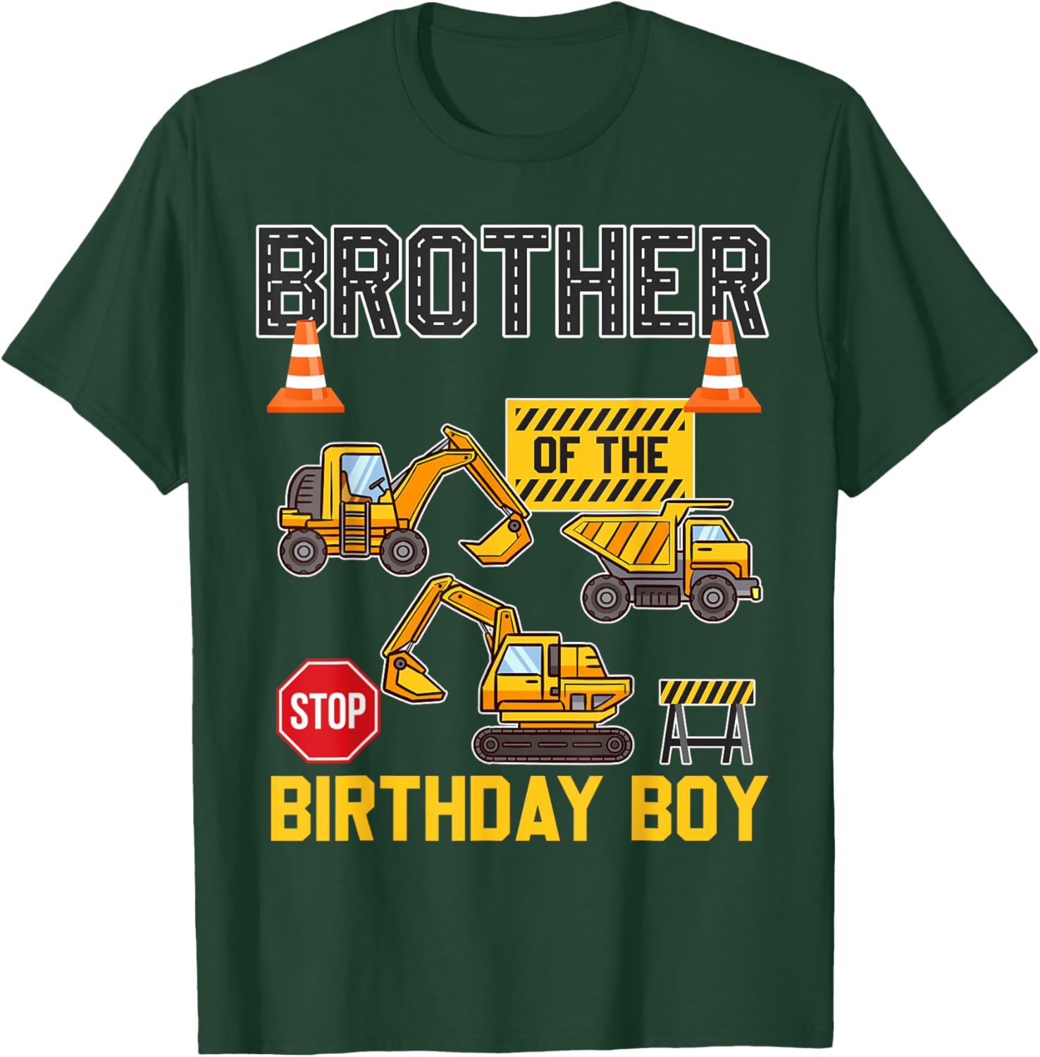 Brother of the Birthday Boy Construction Worker Bday Party T-Shirt - T-Shirt | Forest