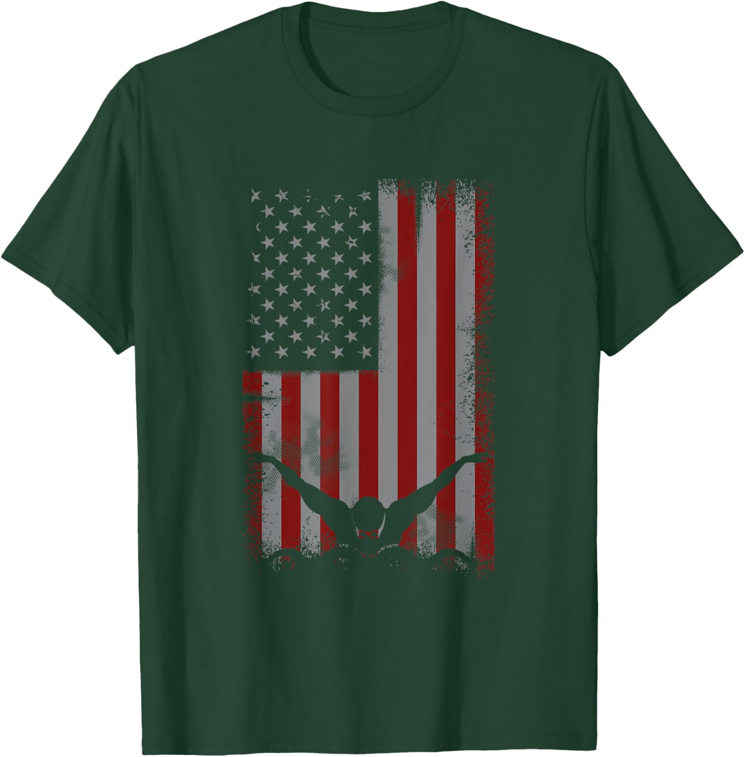 Retro American Flag Swimming Gift Swimmer Women Kids Men T-Shirt - T-Shirt | Forest