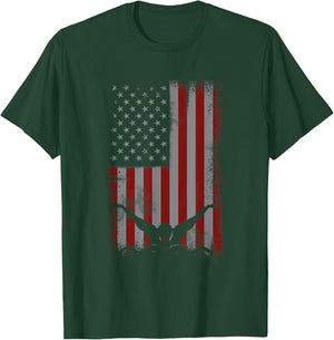Retro American Flag Swimming Gift Swimmer Women Kids Men T-Shirt - T-Shirt | Forest