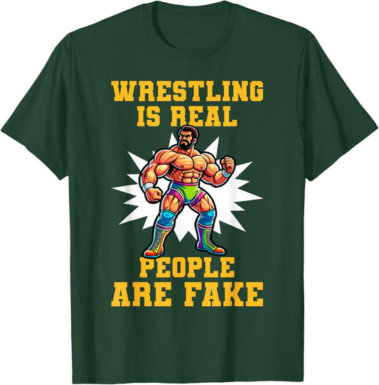 Powerhouse Pro Wrestling Apparel Pro Wrestling Champ Vintage Retro Distressed Wrestler Design T-Shirt - T-Shirt | Forest