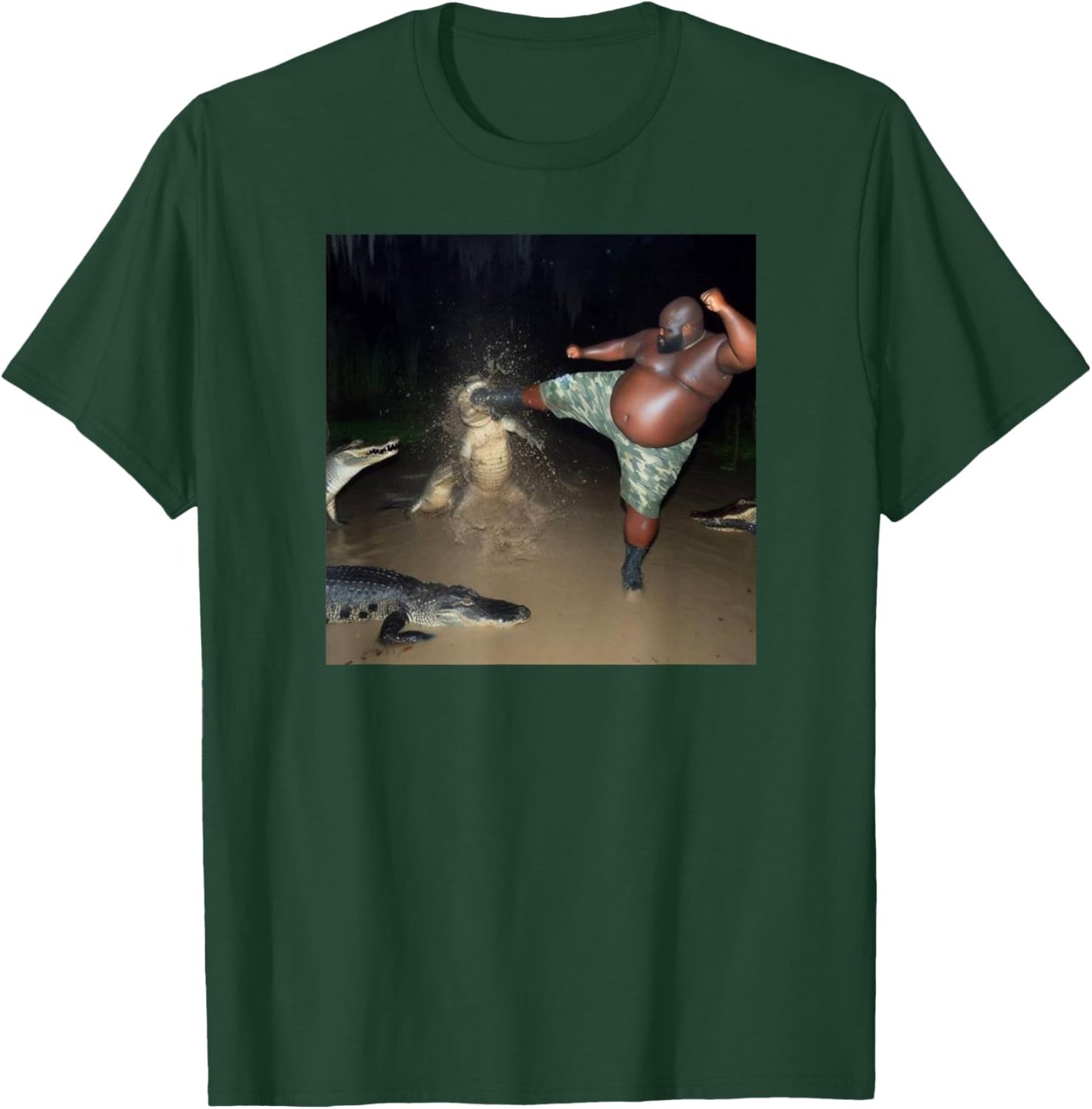 Guy kicking an alligator T-Shirt - T-Shirt | Forest