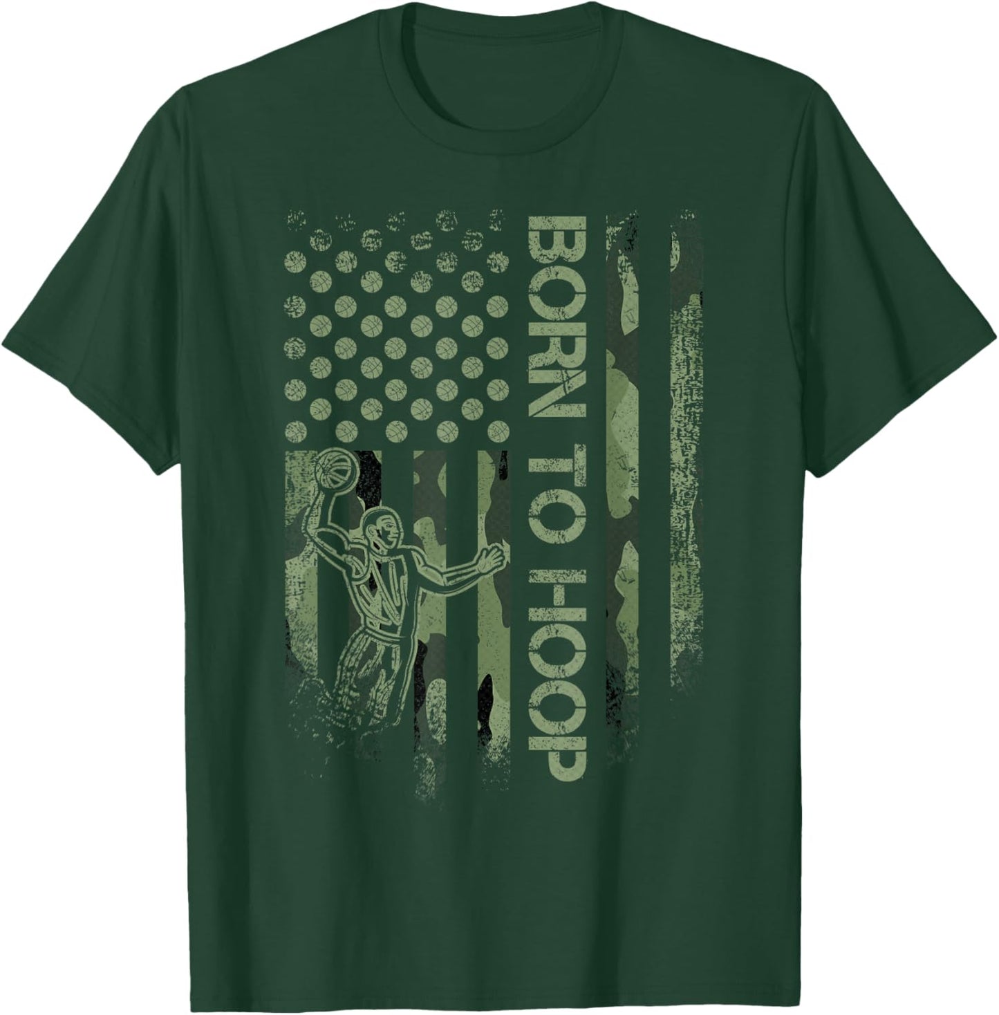 Vintage USA Camouflage Born To Hoop - Basketball Player Love T-Shirt - T-Shirt | Forest