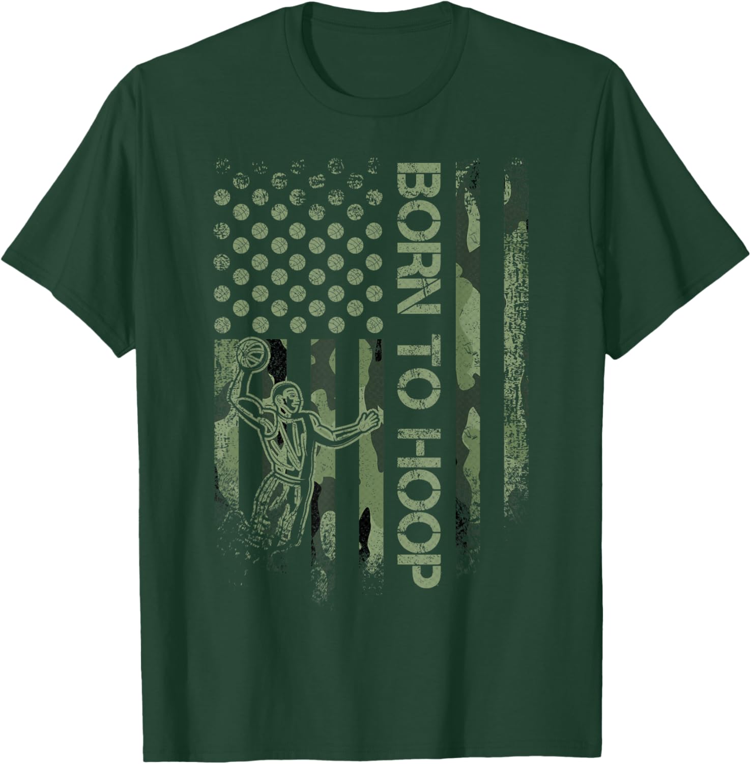 Vintage USA Camouflage Born To Hoop - Basketball Player Love T-Shirt - T-Shirt | Forest