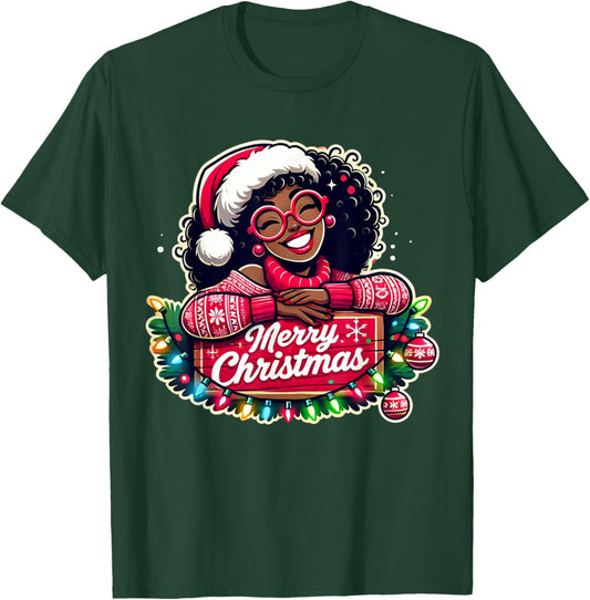 African American Merry Christmas African Black Women Girls T-Shirt - T-Shirt | Forest