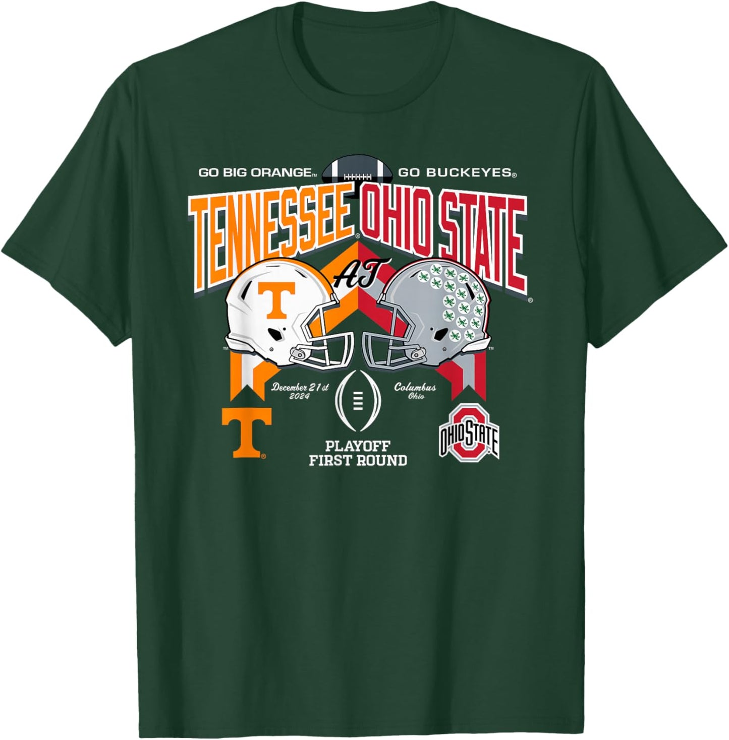 Elite Authentics -Adults Tennessee Volunteers at Ohio State Buckeyes CFP 2024-2025 Black Short Sleeve Modern Classic Fit T-Shirt - T-Shirt | Forest