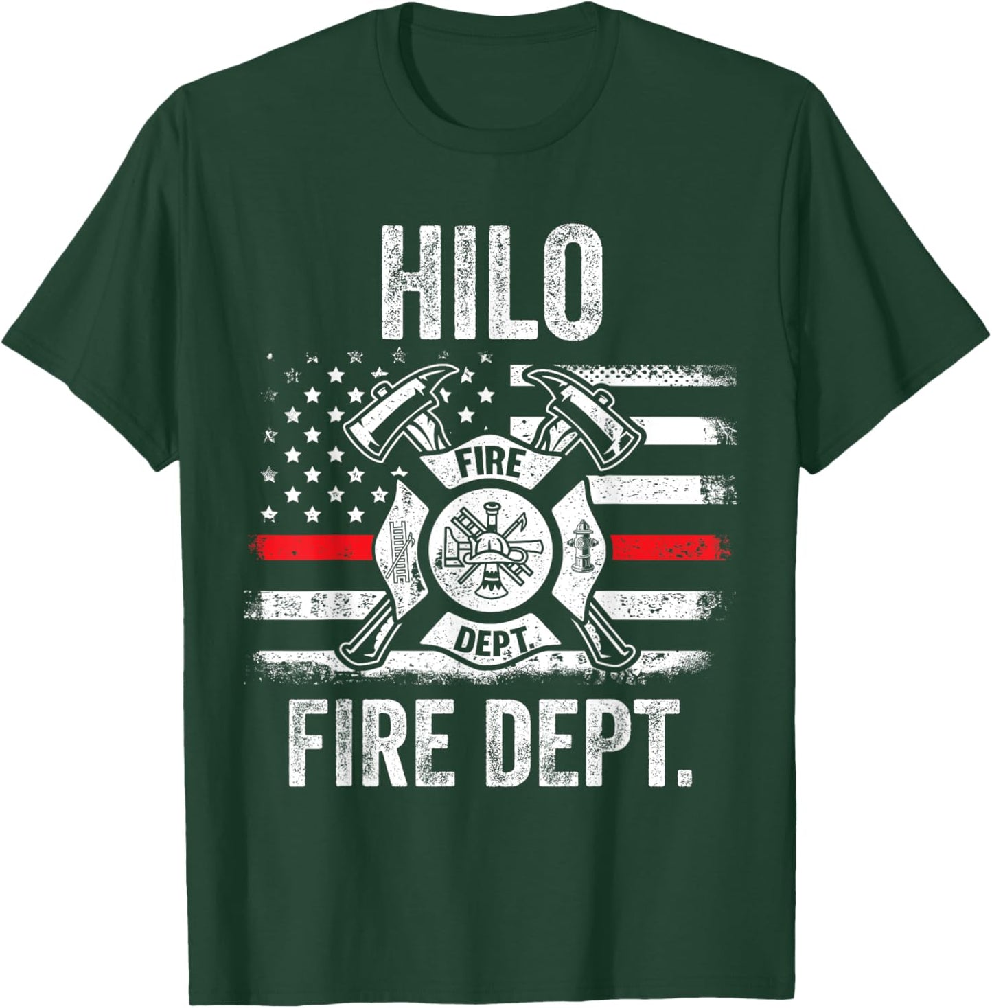 Hilo Hawaii Fire Department Thin Red Line Fireman T-Shirt - T-Shirt | Forest