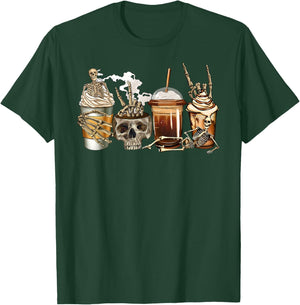 Skeleton Coffee Latte Skull Caffeinated Halloween T-Shirt - T-Shirt | Forest