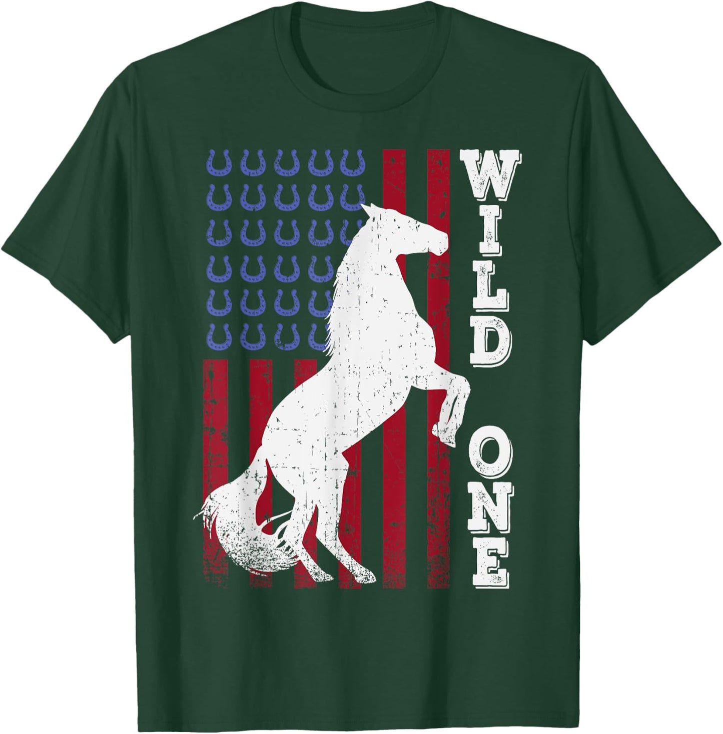 Vintage Grunge American USA Flag Wild One Mustang Horse T-Shirt - T-Shirt | Forest