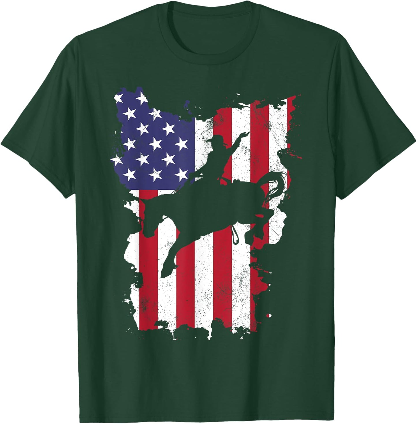 Vintage 4th Of July USA Flag Rodeo Cowboy Horse T-Shirt - T-Shirt | Forest