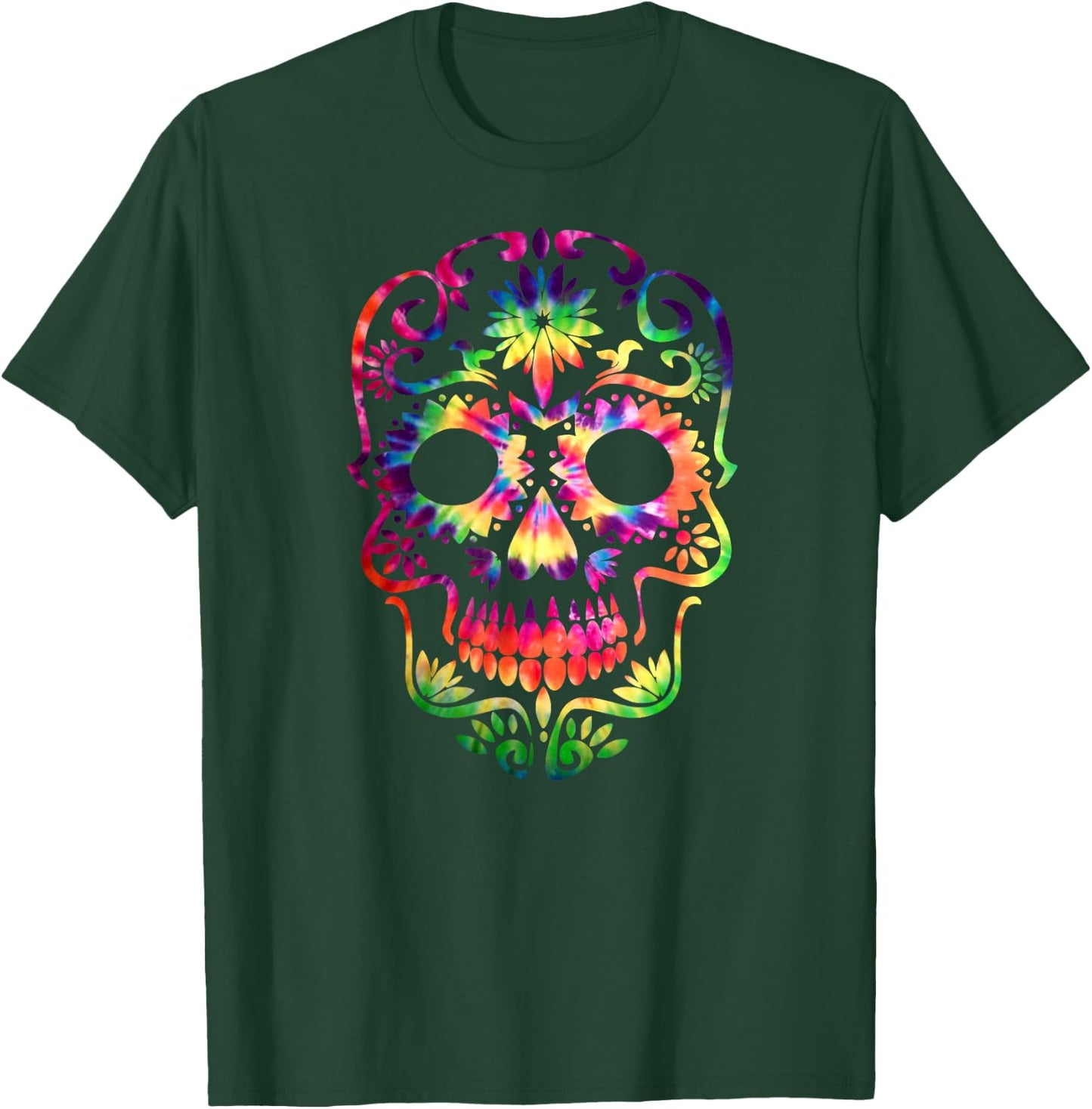 Tye Dye Day of the Dead Shirt Art 70's Style Sugar Skull T-Shirt - T-Shirt | Forest