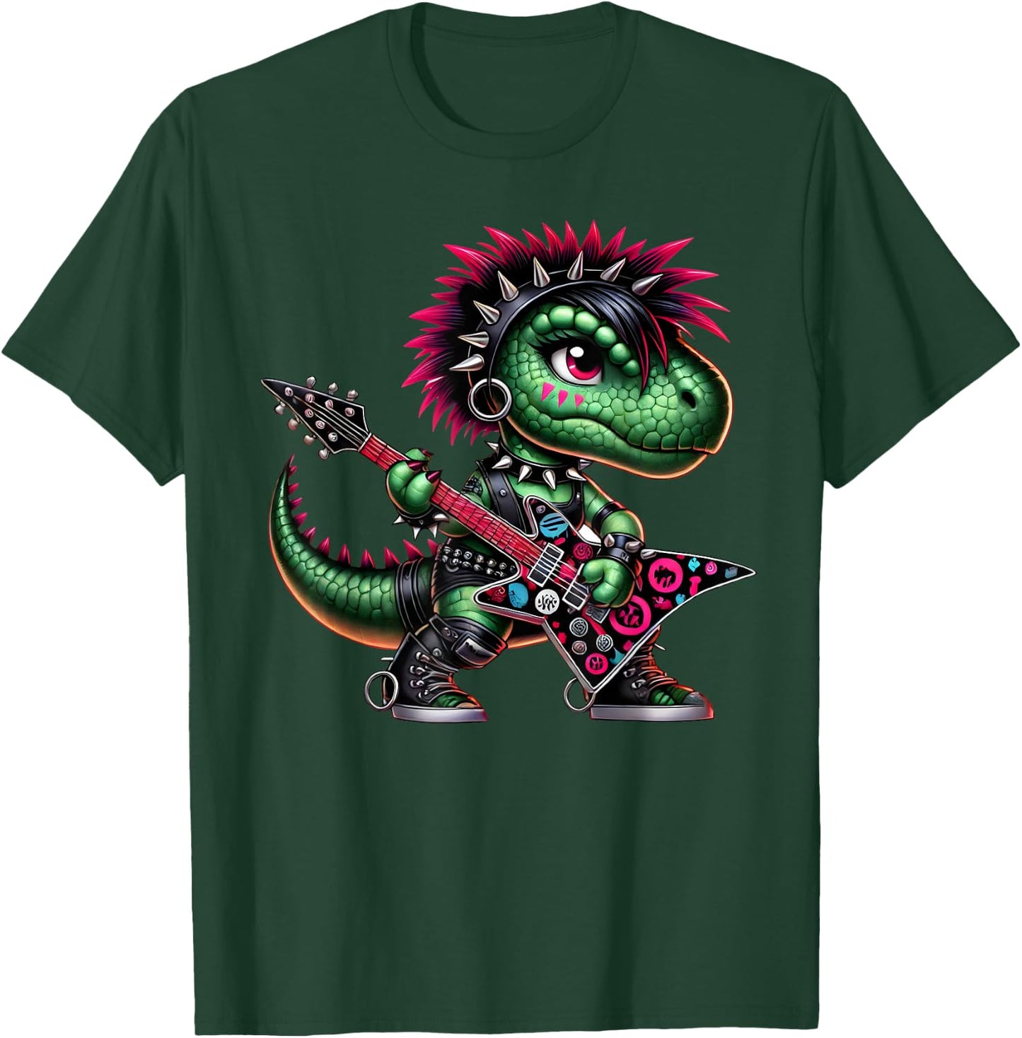Cute Punk Girl Dinosaur Guitar Band, Rock'n Roll Dino, Girls T-Shirt - T-Shirt | Forest