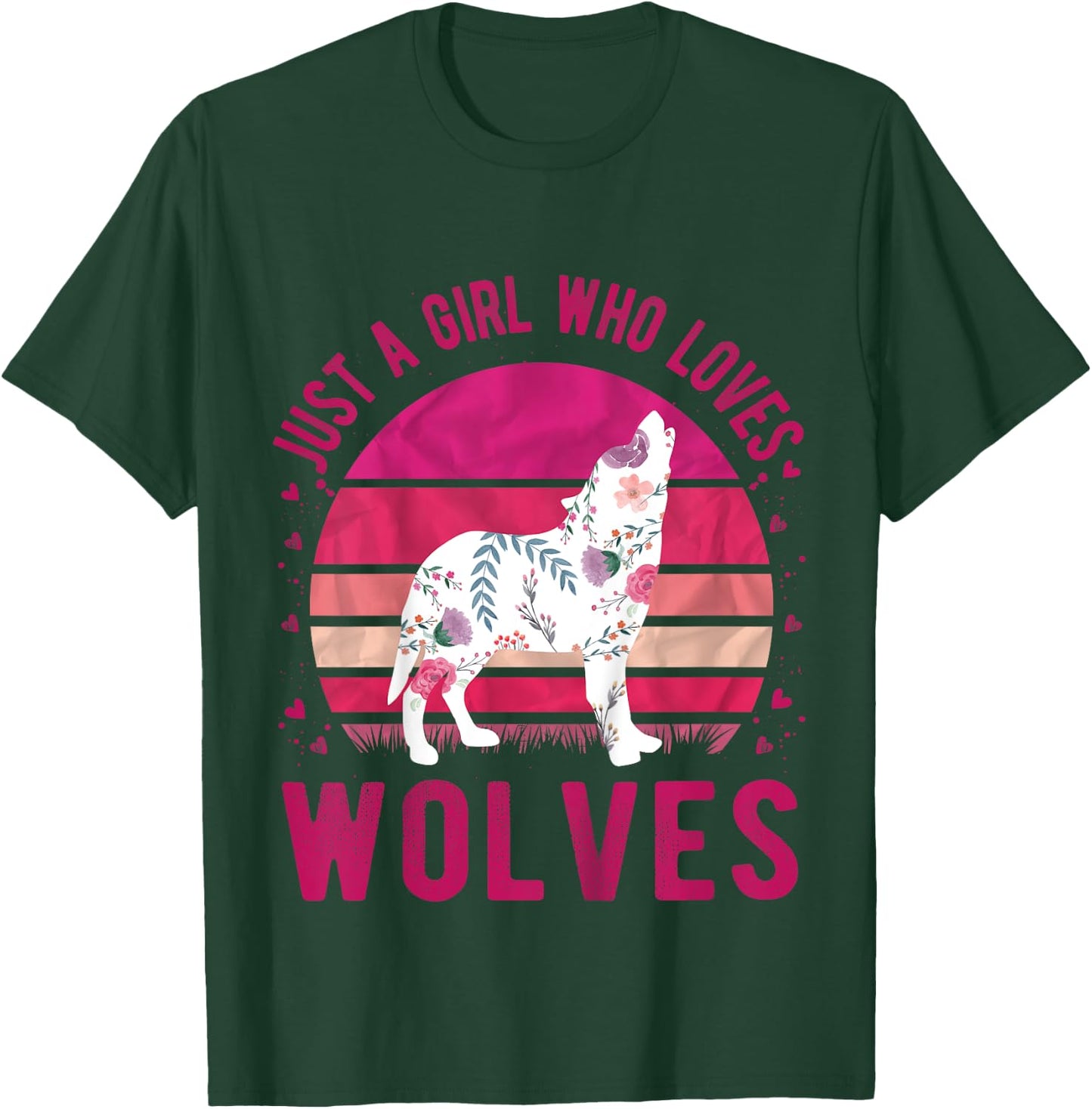 Kids Just a Girl Who Loves Wolves Vintage Retro Gift T-Shirt - T-Shirt | Forest
