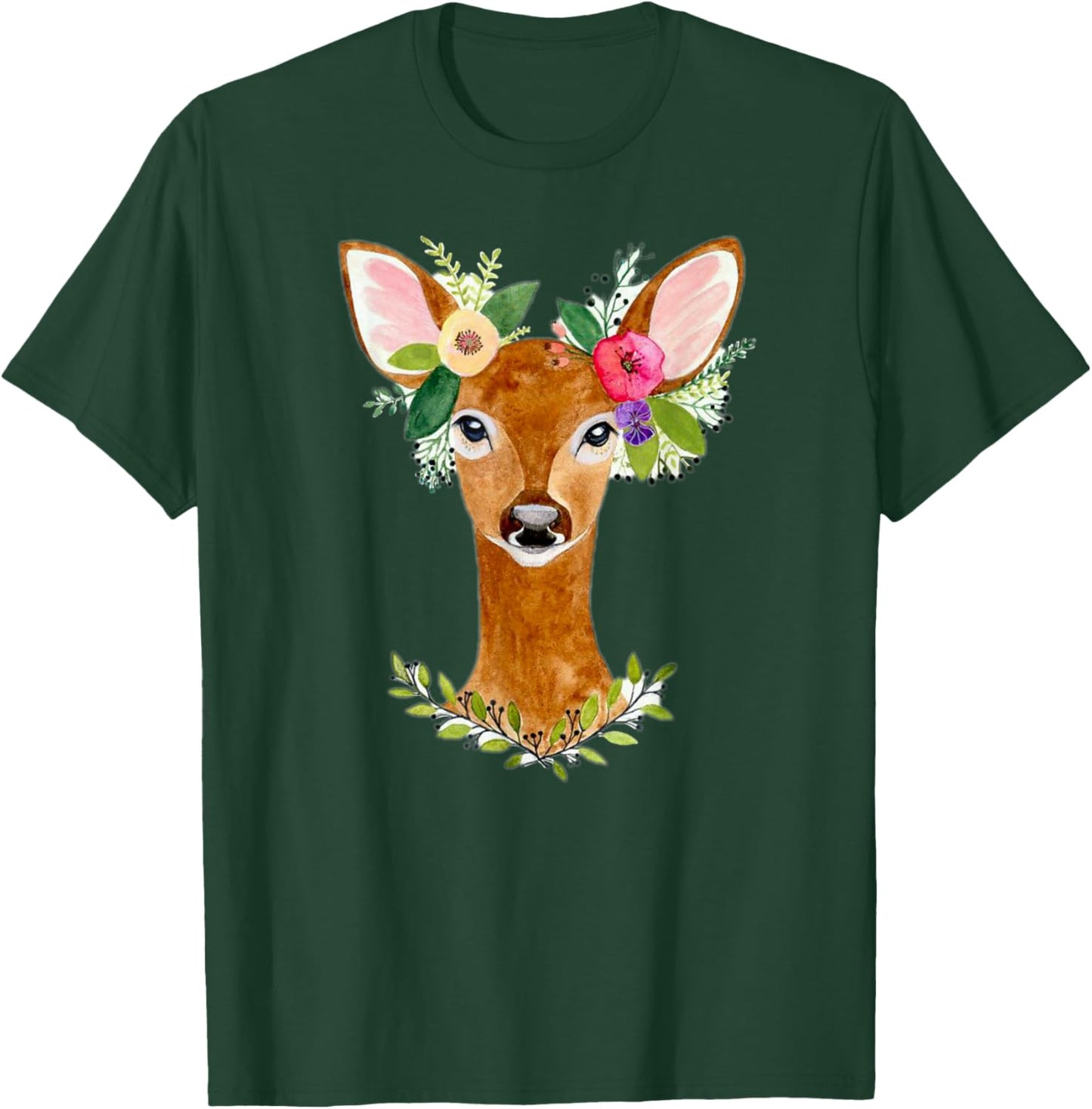 Charming Deer Bohemian Nature Art Floral Deer Artwork T-Shirt - T-Shirt | Forest