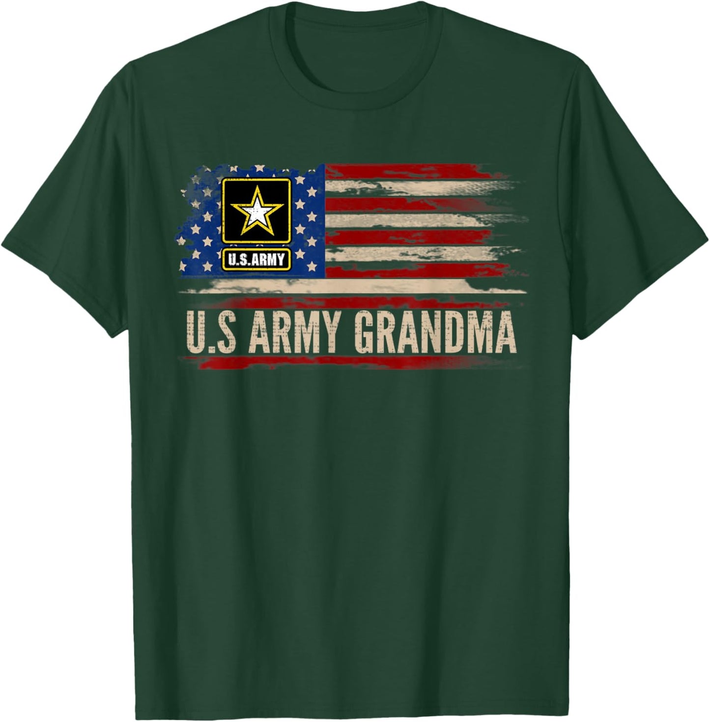 Vintage U.S Army Grandma With American Flag Veteran Gift T-Shirt - T-Shirt | Forest