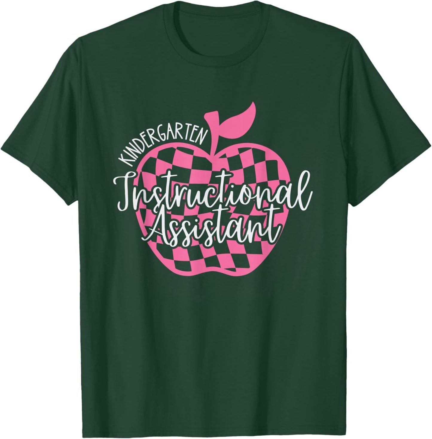 Retro Kindergarten Instructional Assistant Apple Teacher Men Women Kids T-Shirt - T-Shirt | Forest