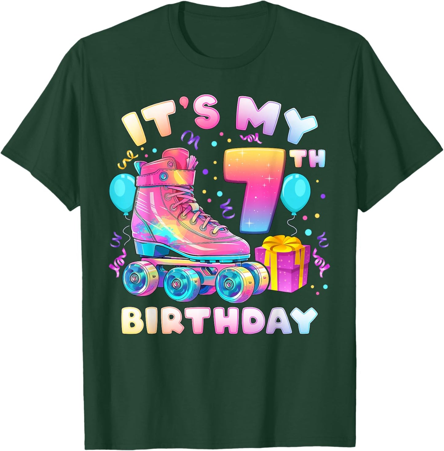 7th Birthday Girl 7 Years Roller Skates Number 7 T-Shirt - T-Shirt | Forest