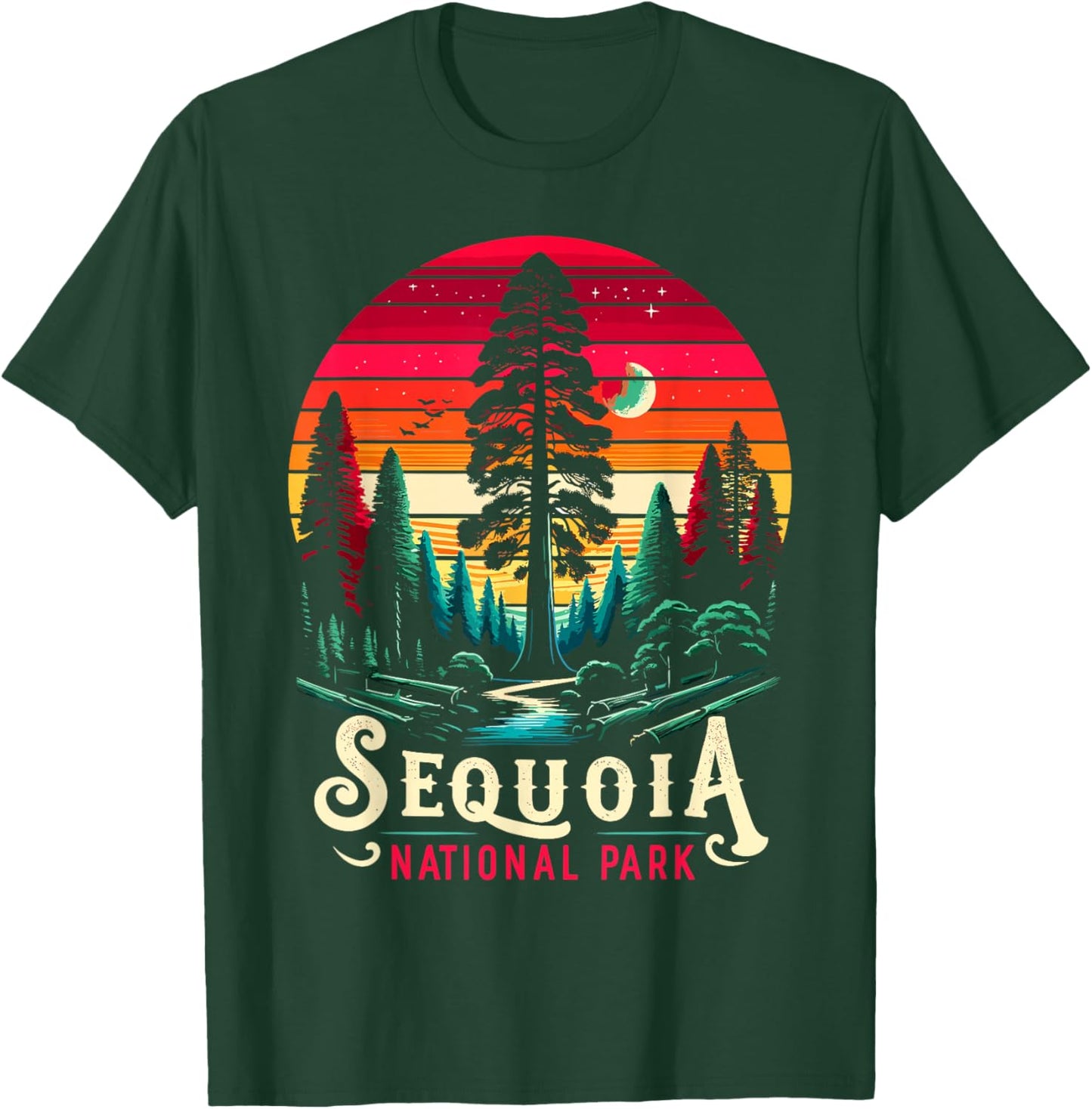 Sequoia National Park Sunset Retro T Vintage Apparel T-Shirt - T-Shirt | Forest