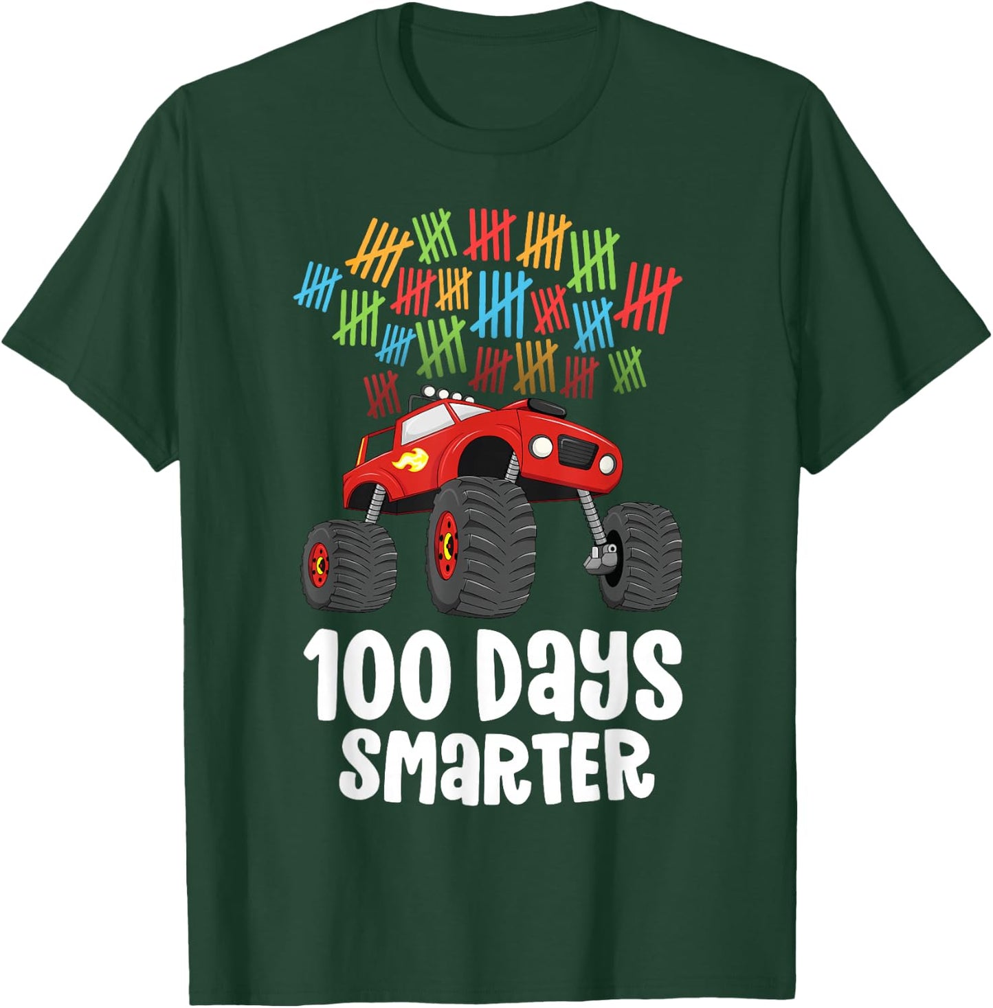 Boys 100th Day of School Shirt Monster Truck 100 Smarter T-Shirt - T-Shirt | Forest