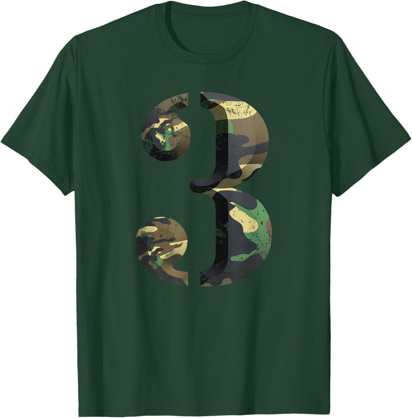 Number 3 Stencil Font Army Camo Woodland Camouflage T-Shirt - T-Shirt | Forest