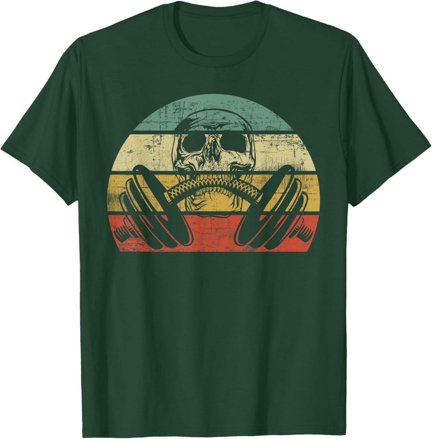 Retro Weightlifting Skull Funny Powerlifting Fitness Gym T-Shirt - T-Shirt | Forest