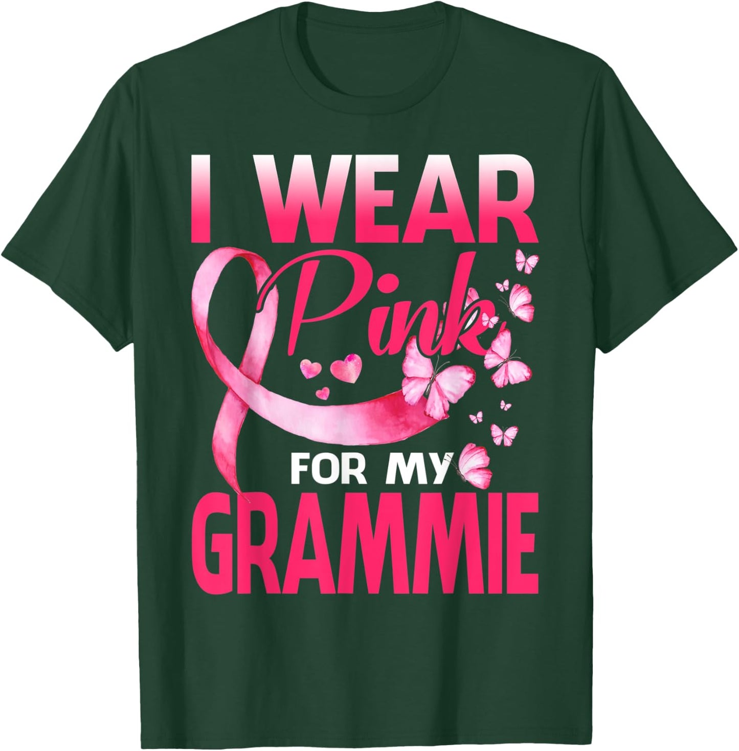 I Wear Pink For My Grammie Breast Cancer Awareness Butterfly T-Shirt - T-Shirt | Forest