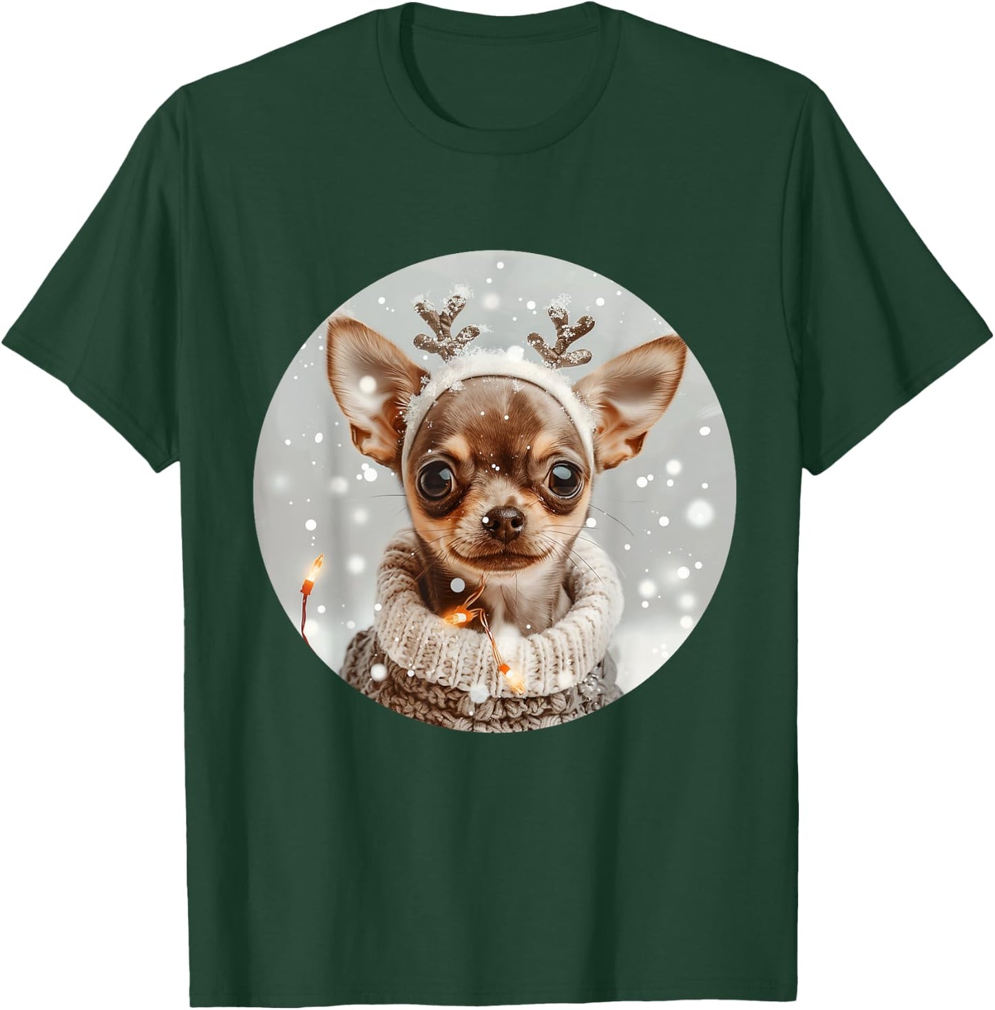 Cute Reindeer Chihuahua Dog Snow Christmas Puppy Snowflakes T-Shirt - T-Shirt | Forest