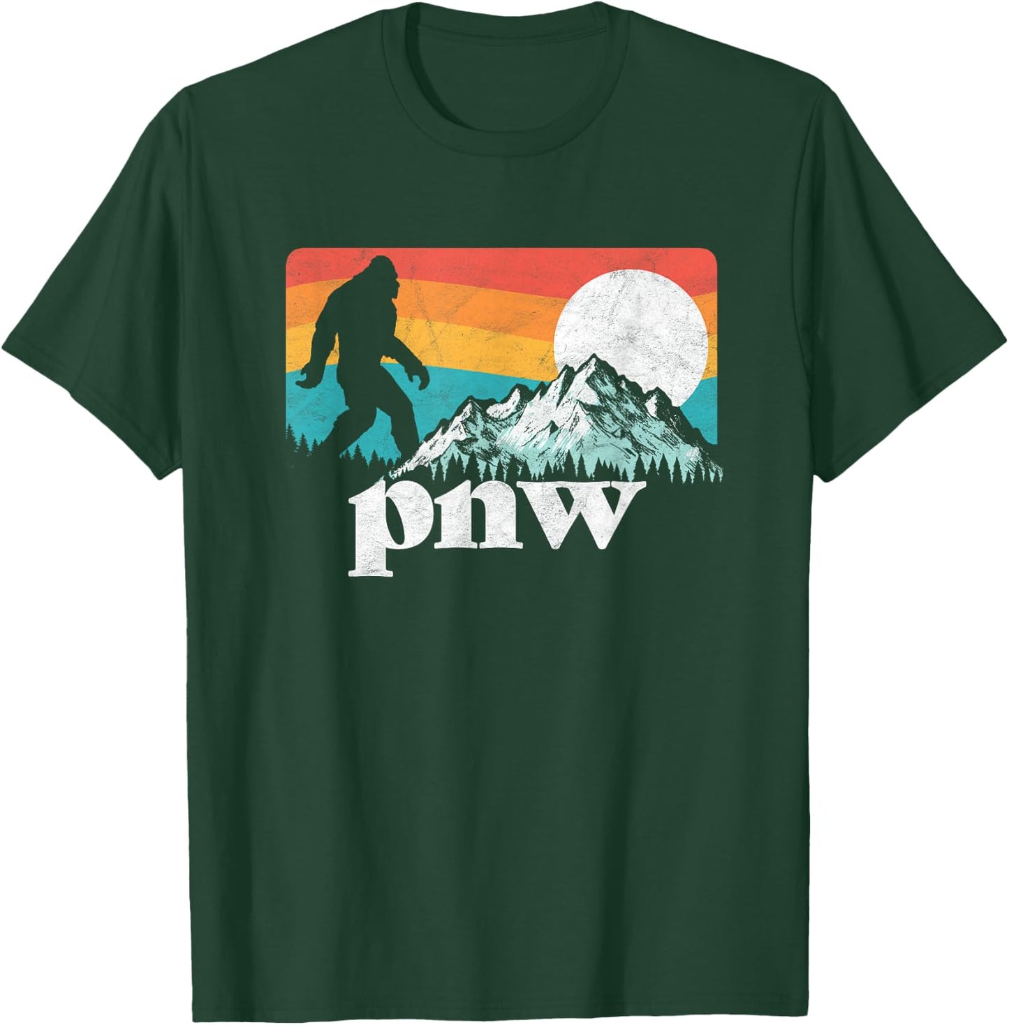 PNW Pacific Northwest Bigfoot Mountains Retro 80s Graphic T-Shirt - T-Shirt | Forest