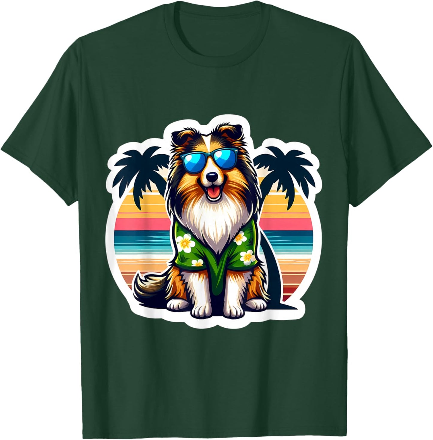 Shetland Sheepdog Dog Owner Summer Vibes Vacation Tropical T-Shirt - T-Shirt | Forest
