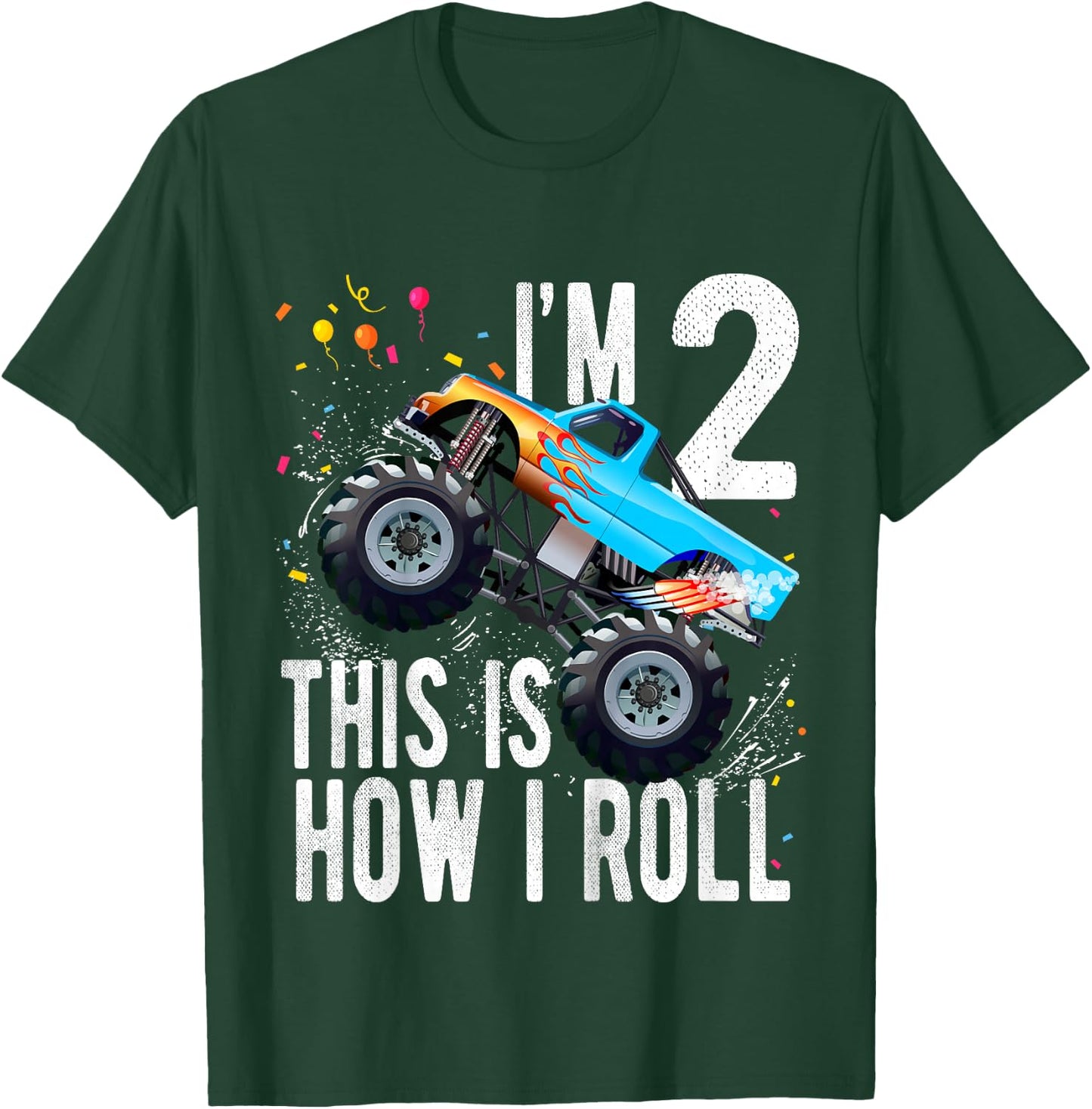 Kids 2 Year Old 2nd Birthday Boy Monster Truck Car T-Shirt - T-Shirt | Forest