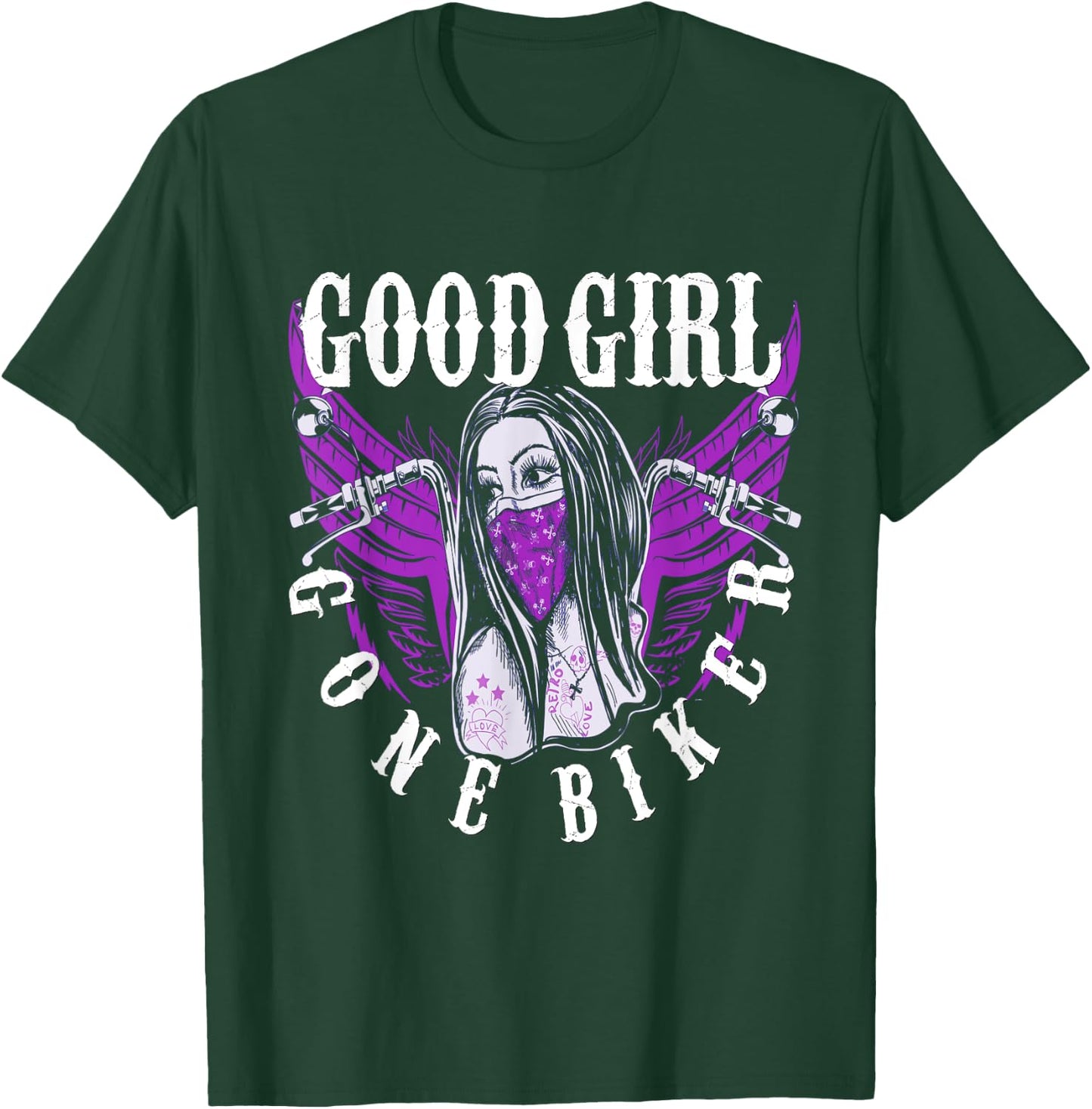 Cyclist Baby Lady Motorcycle Sexy Good Girl Purple Wings T-Shirt - T-Shirt | Forest