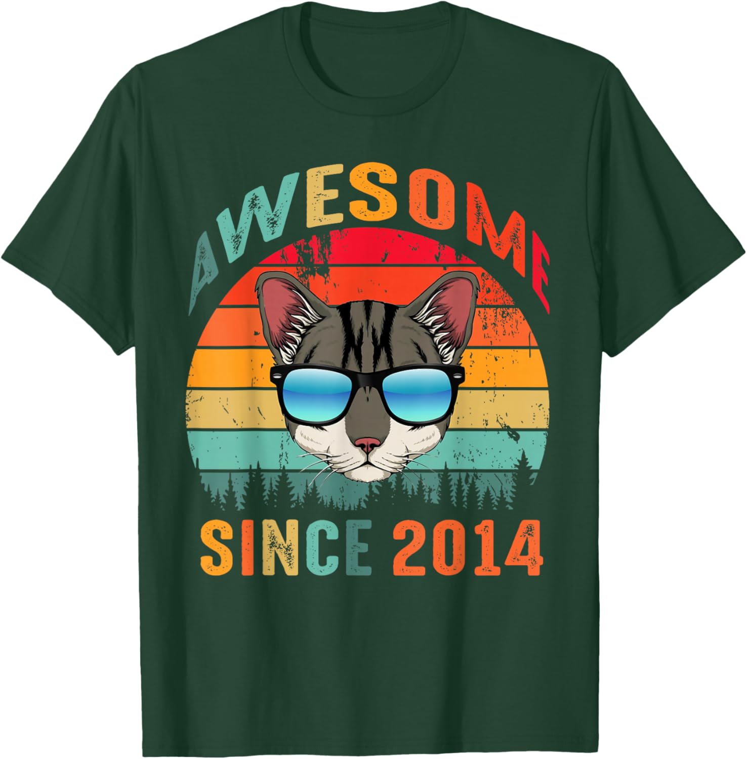 Awesome Since 2014 11th Birthday 11 Yrs Old Cat Lovers T-Shirt - T-Shirt | Forest