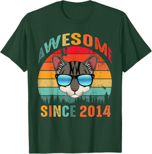 Awesome Since 2014 11th Birthday 11 Yrs Old Cat Lovers T-Shirt - T-Shirt | Forest