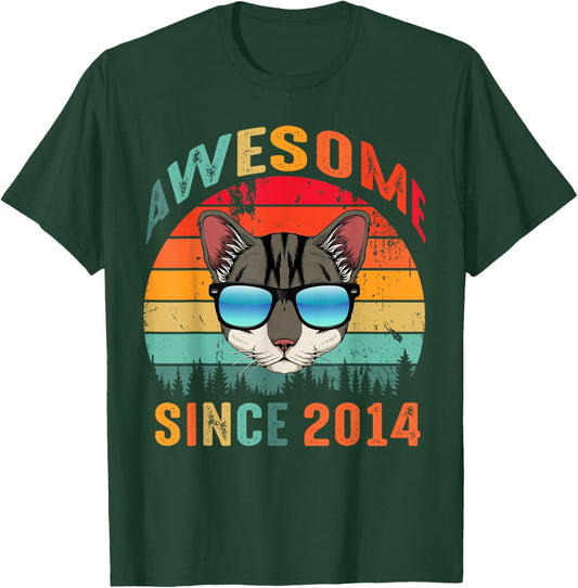 Awesome Since 2014 11th Birthday 11 Yrs Old Cat Lovers T-Shirt - T-Shirt | Forest