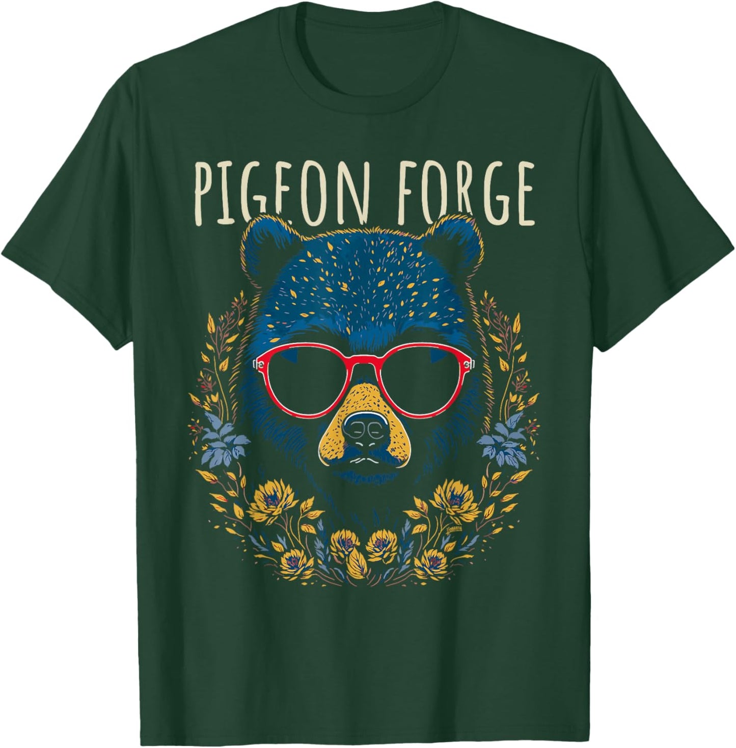Pigeon Forge TN Fun Bear Wearing Glasses with Flowers Design T-Shirt - T-Shirt | Forest