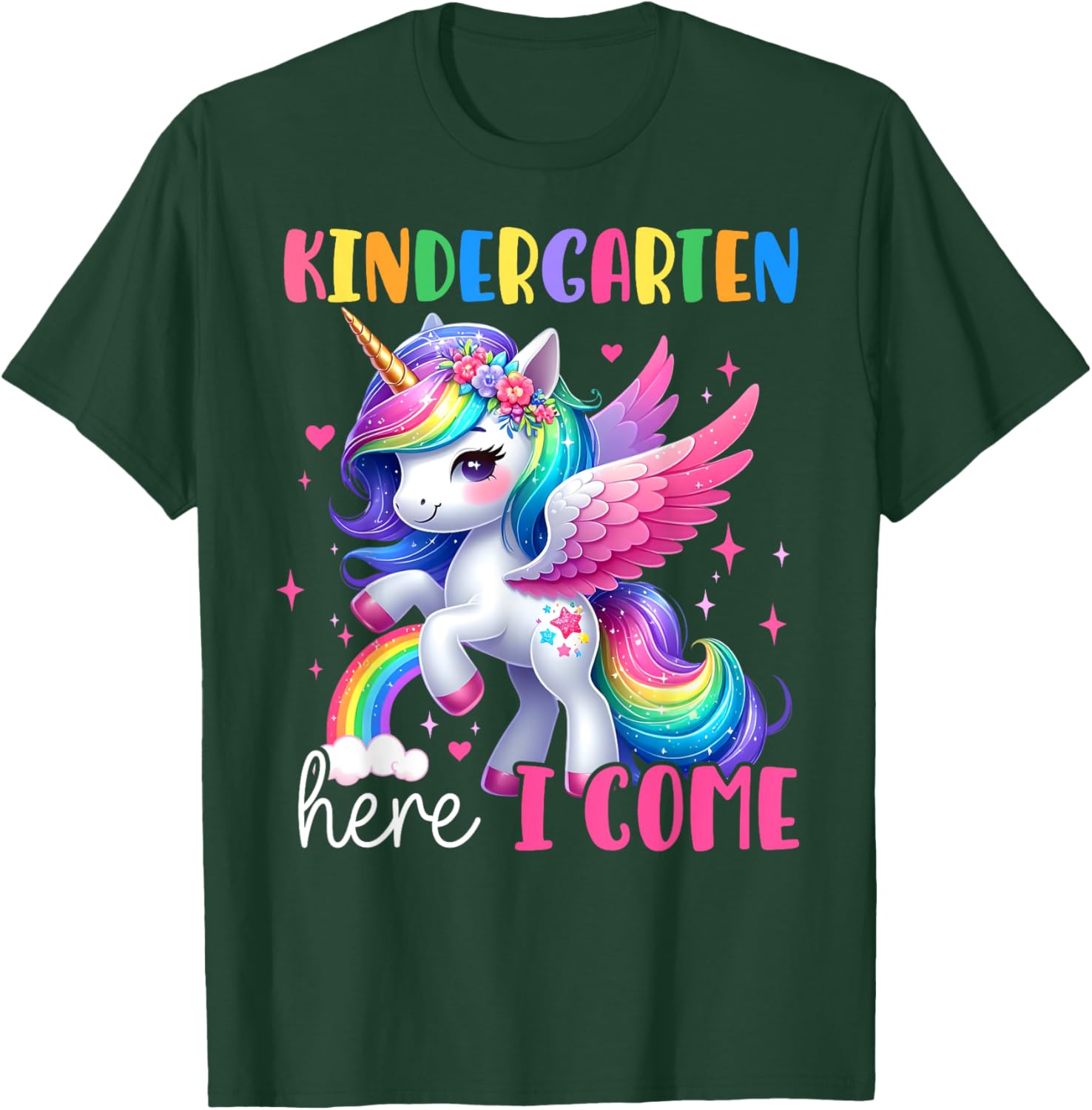 Kindergarten Here I Come Unicorn Girls Kids Back To School T-Shirt - T-Shirt | Forest