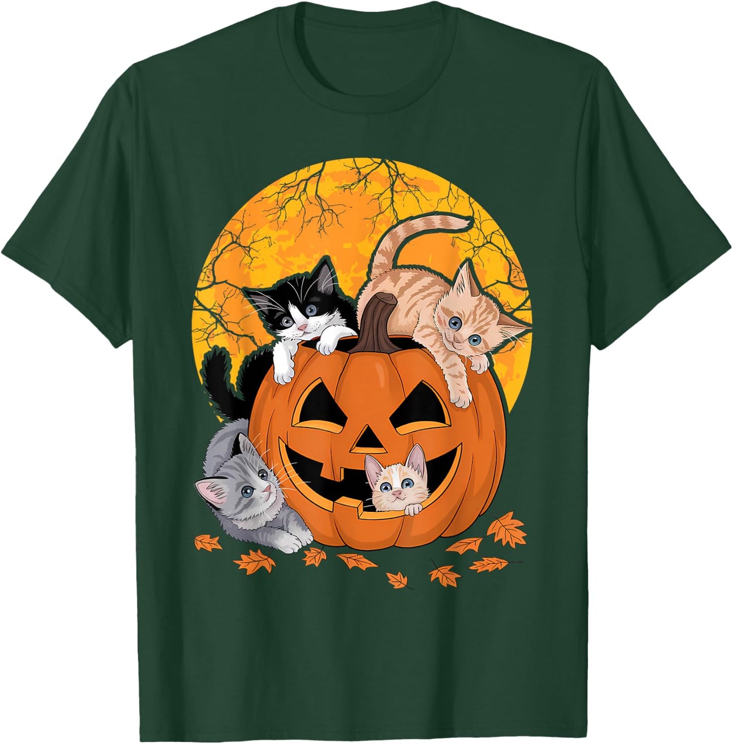 Vintage 90s Cat Pumpkin Halloween Retro Floral Spooky Season T-Shirt - T-Shirt | Forest