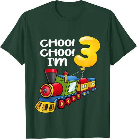 Kids Choo Choo I'm 3 Years Old Locomotive Boys Train 3rd Birthday T-Shirt - T-Shirt | Forest