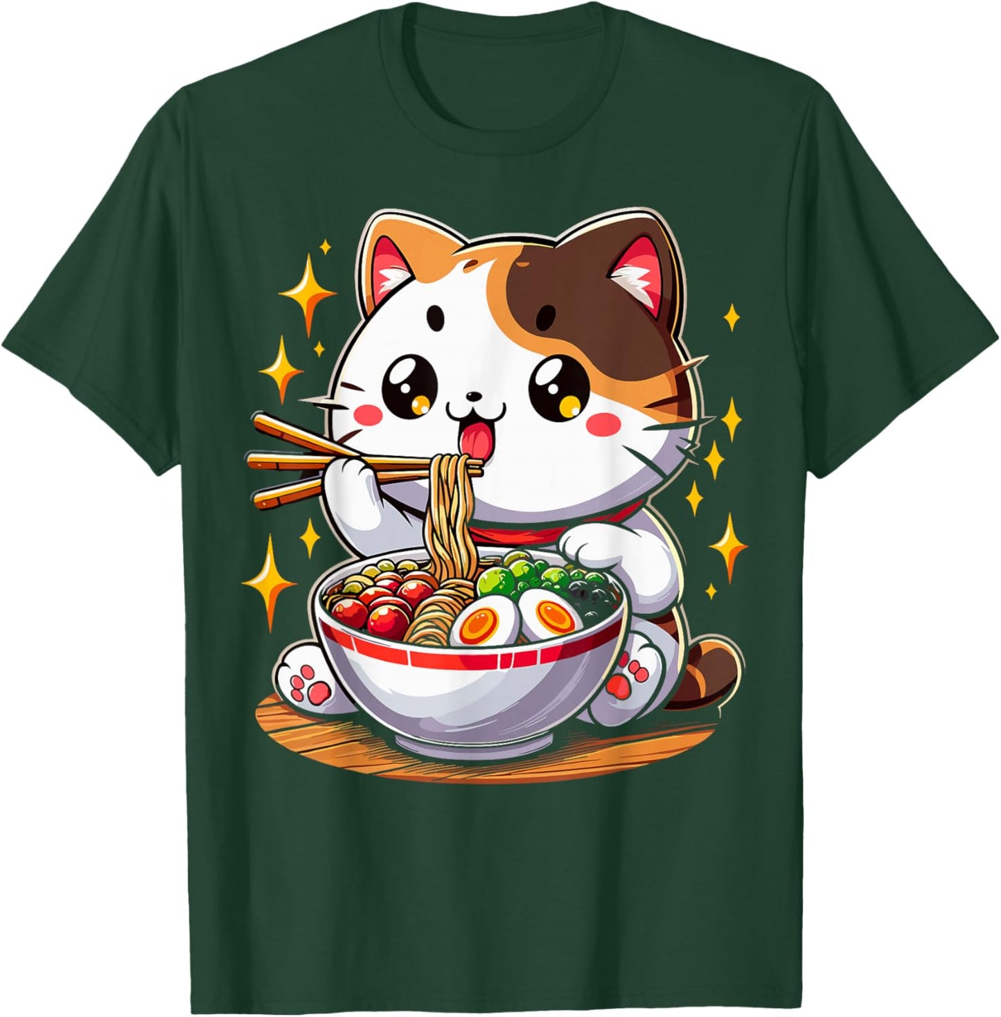Cat Ramen Noodles Anime Kawaii Japanese Cat T-Shirt - T-Shirt | Forest