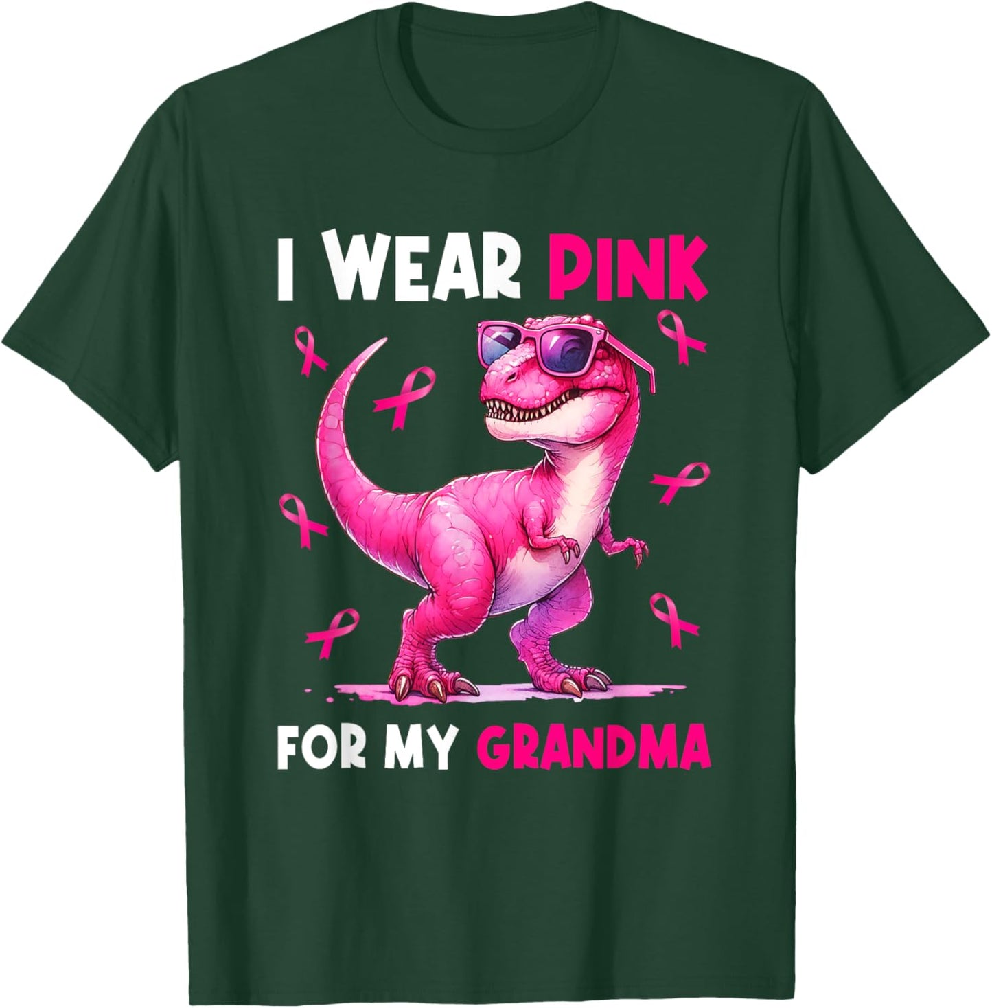 I Wear Pink For My Grandma T Rex Dinosaur Breast Cancer T-Shirt - T-Shirt | Forest