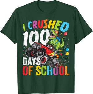 I Crushed 100 Days Of School Monster Truck Dinosaur T-Rex T-Shirt - T-Shirt | Forest