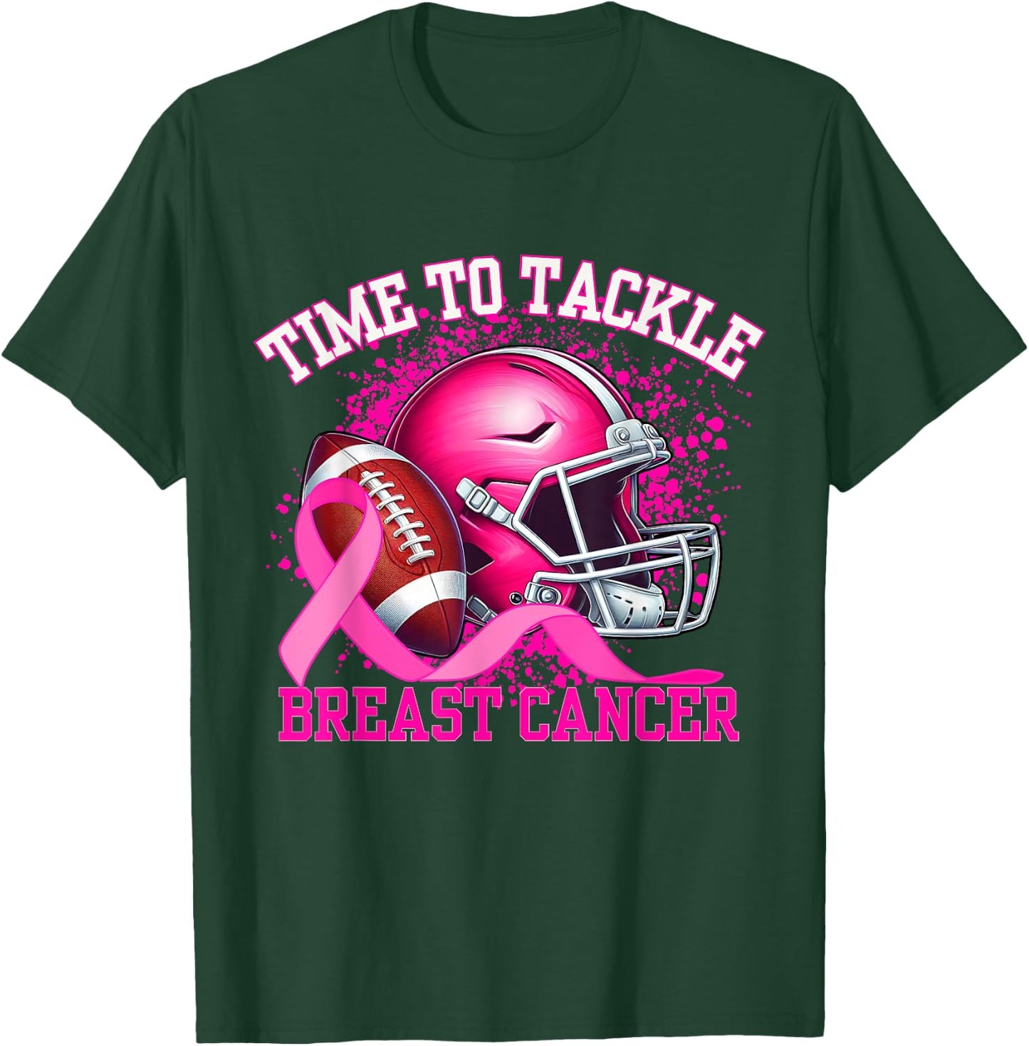 Time To Tackle Breast Cancer Pink Ribbon Football Women Girl T-Shirt - T-Shirt | Forest