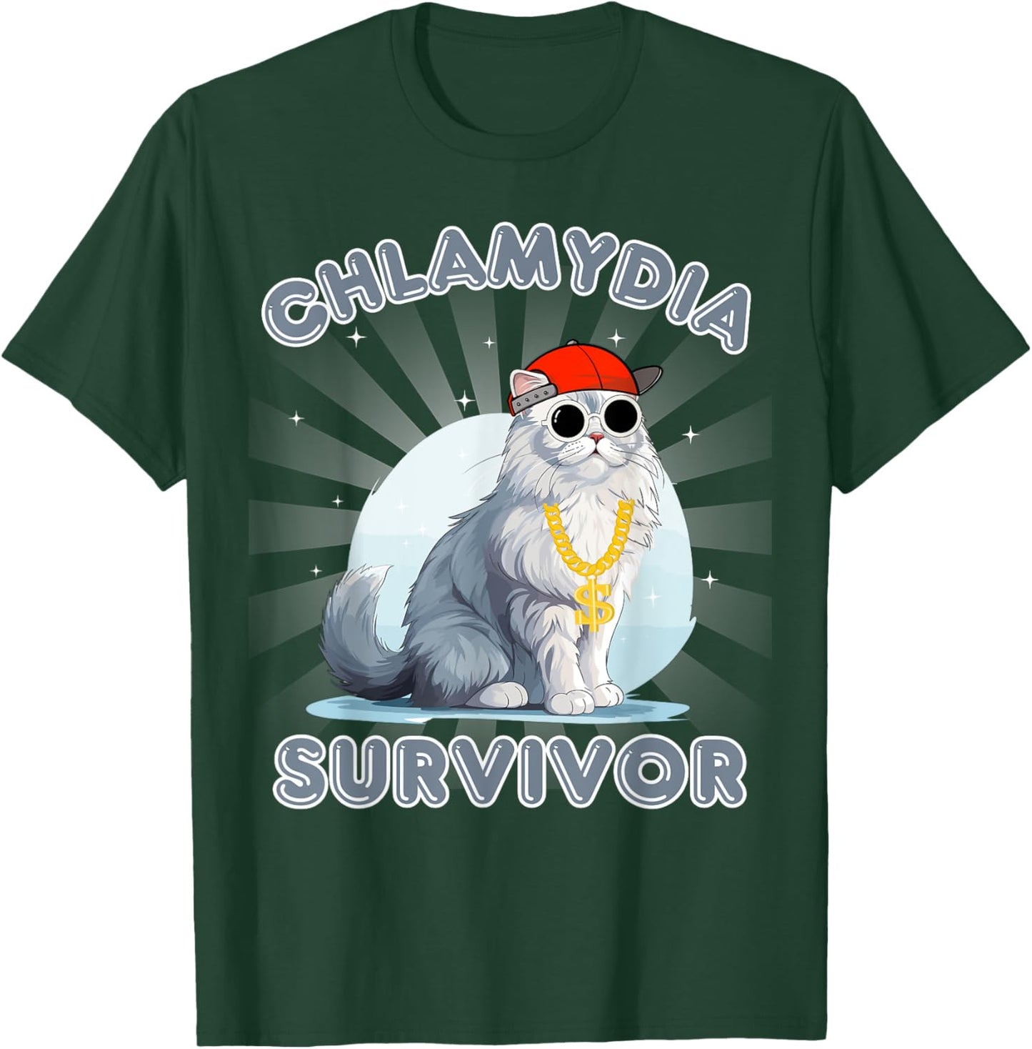 Men and Women Humor Cat Meme Chlamydia Survivor Funny Adult T-Shirt - T-Shirt | Forest