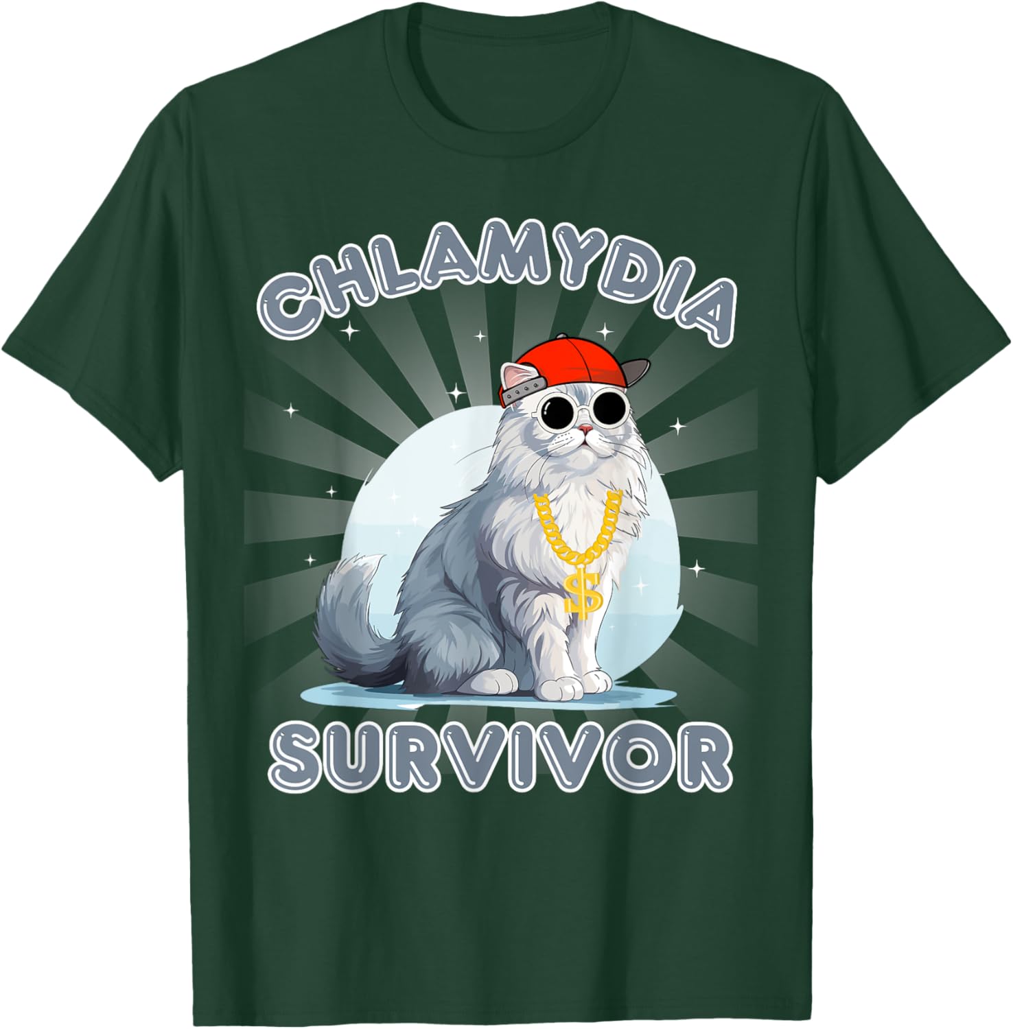 Men and Women Humor Cat Meme Chlamydia Survivor Funny Adult T-Shirt - T-Shirt | Forest
