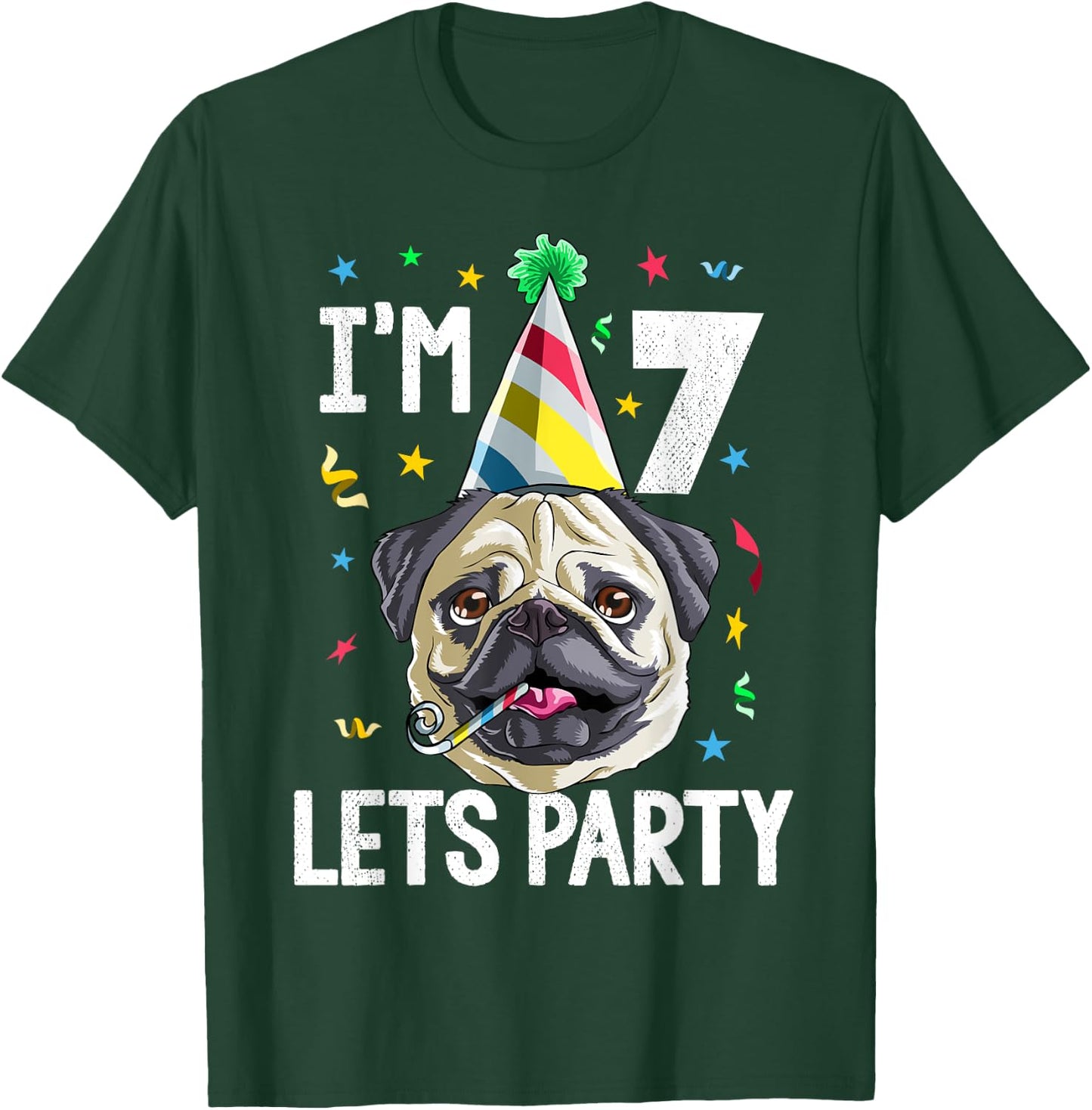 Pug Birthday 7th T Shirt Dog Kids Boys Girls Gift Party T-Shirt - T-Shirt | Forest
