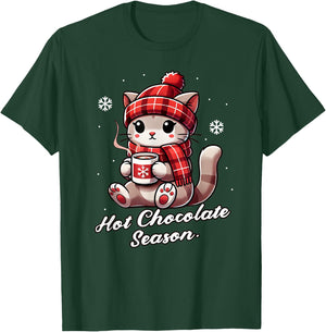 Funny Cat Hot Choco Season Merry Christmas Mom Dad Kids T-Shirt - T-Shirt | Forest