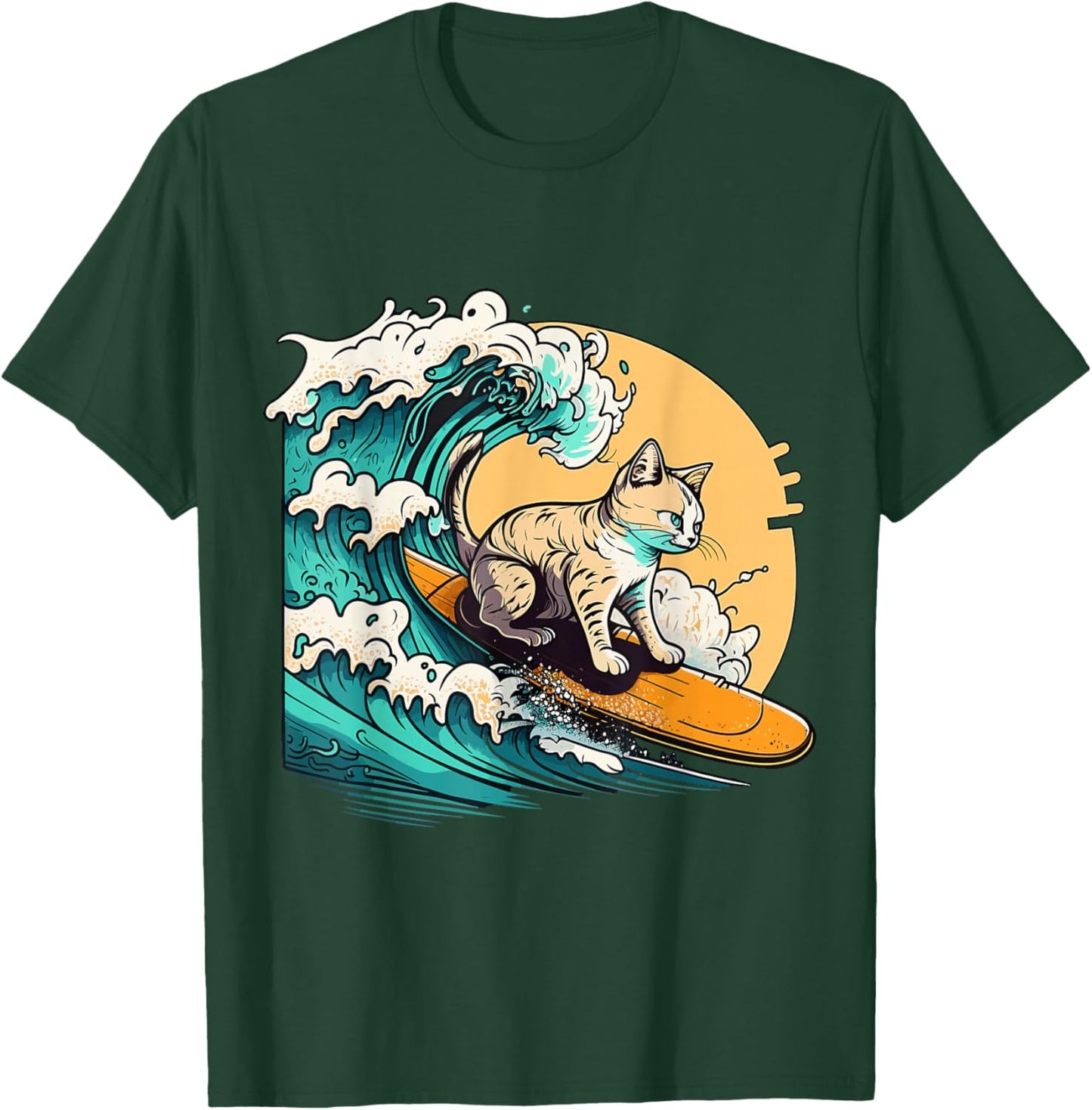 Surfer Cat, Cat On Surfboard, Cat Riding Wave, Funny Surfing T-Shirt - T-Shirt | Forest