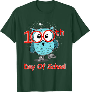 Cute Owl 100th Day Of School 100 Days Smarter T-Shirt - T-Shirt | Forest